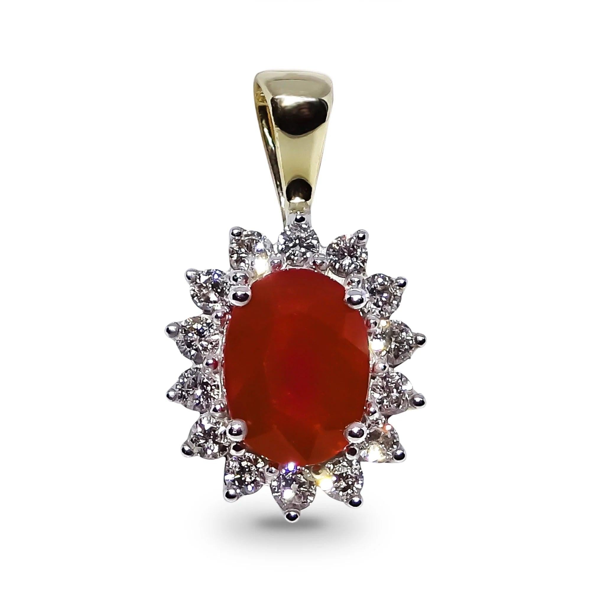 18ct Yellow Gold Ruby & Diamond Cluster Pendant