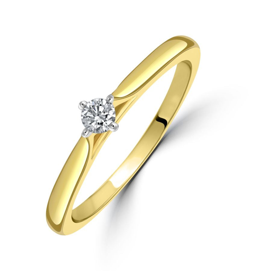 0.10ct Round Brilliant Cut Diamond Solitaire 18ct Yellow Gold Ring