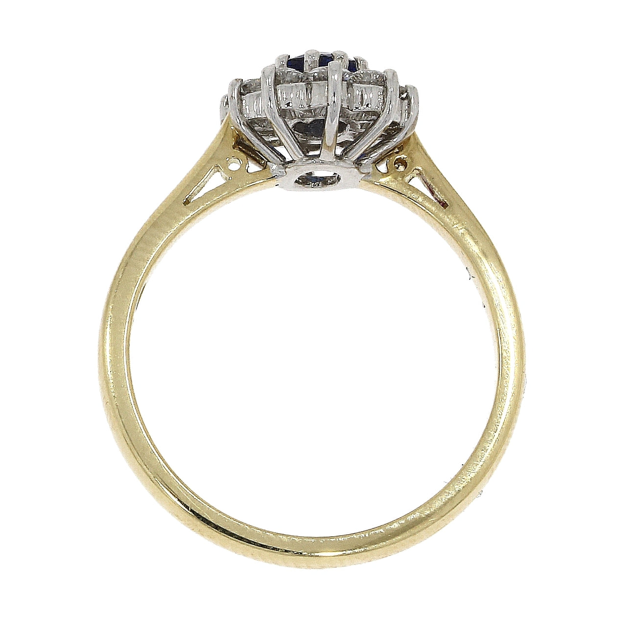 18ct yellow gold oval sapphire and round brilliant cut diamond claw set ring