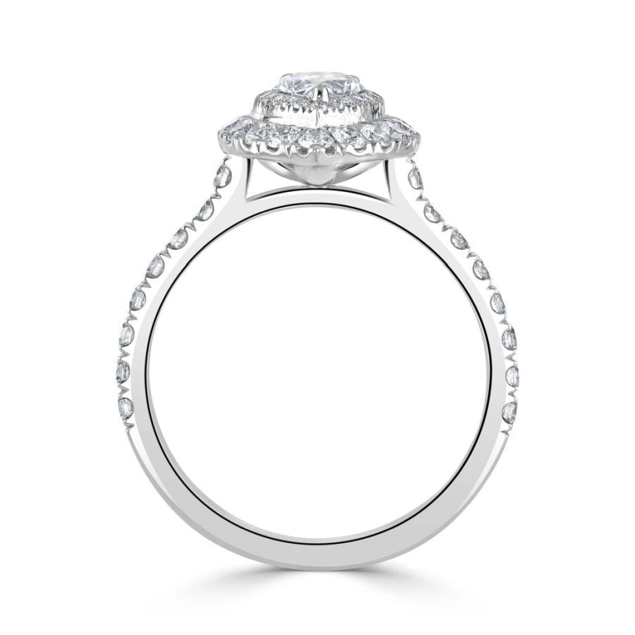 Platinum Pear Shaped Diamond Double Halo Cluster Ring with Diamond Shoulders
