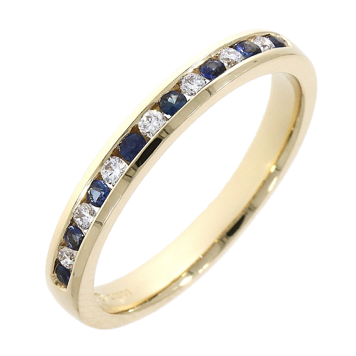 18ct yellow gold sapphire and diamond 15-stone channel set half eternity ring