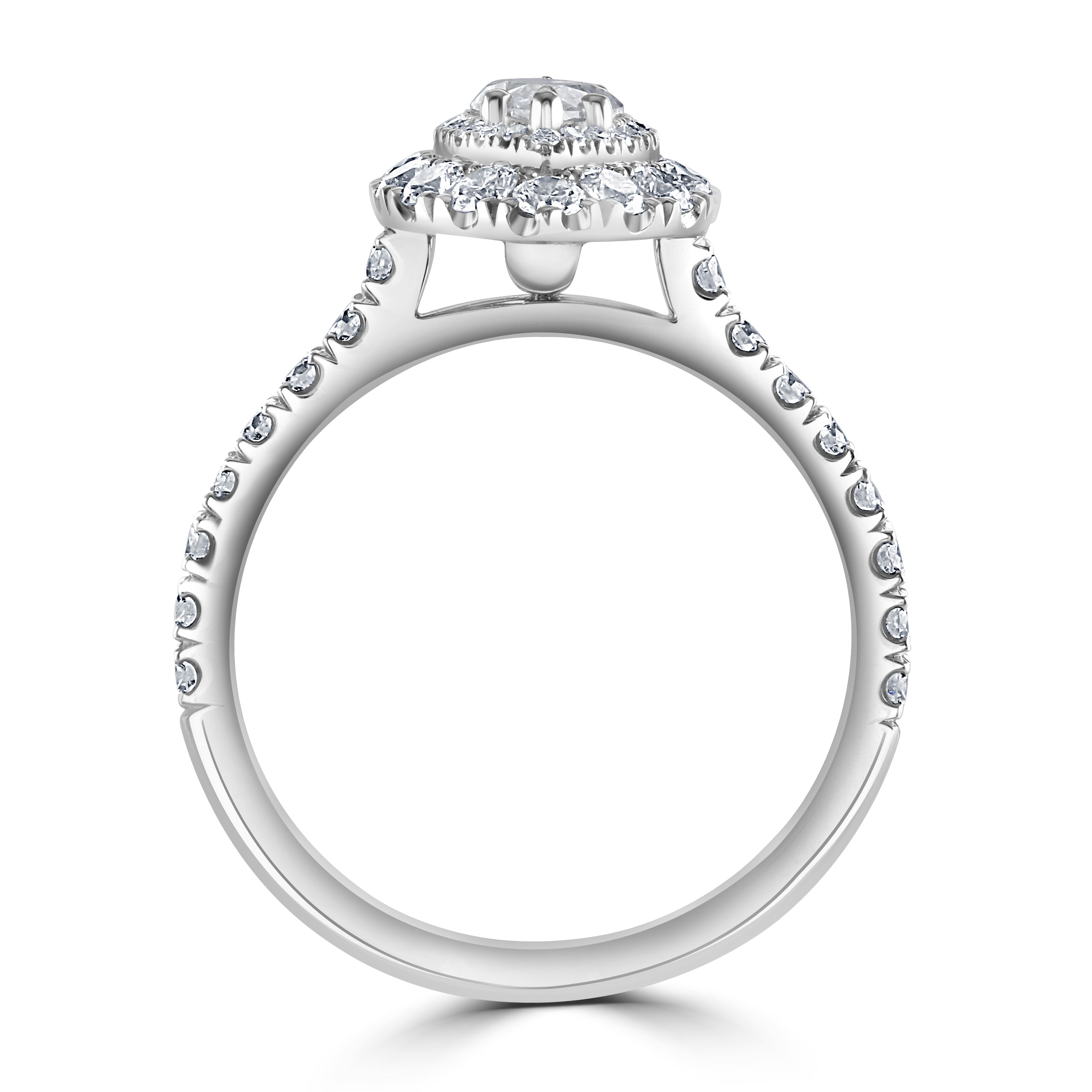 Platinum Marquise-Shaped Diamond Double Halo Cluster Ring with Diamond Shoulders