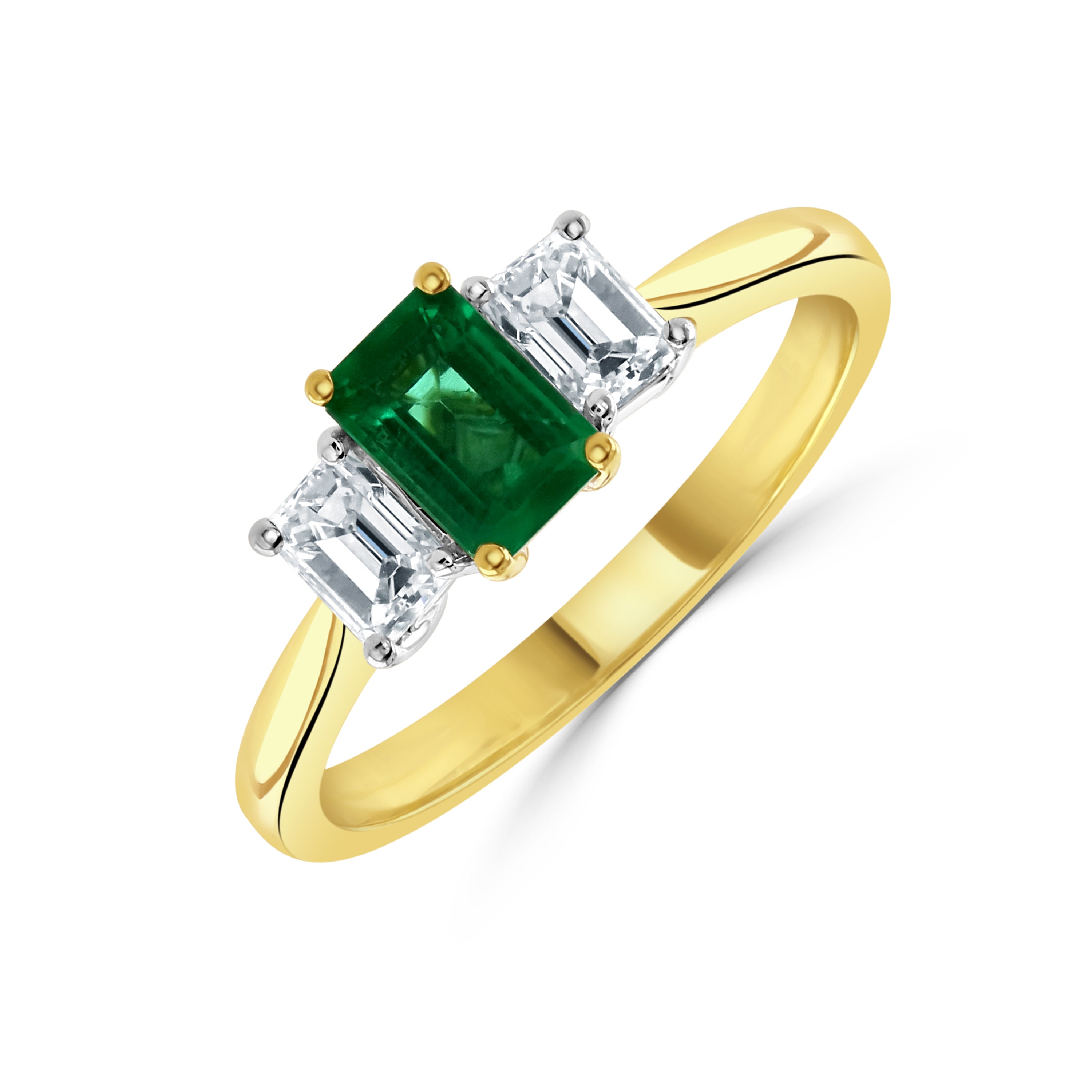 18ct Gold Emerlad & Diamond Trilogy Ring