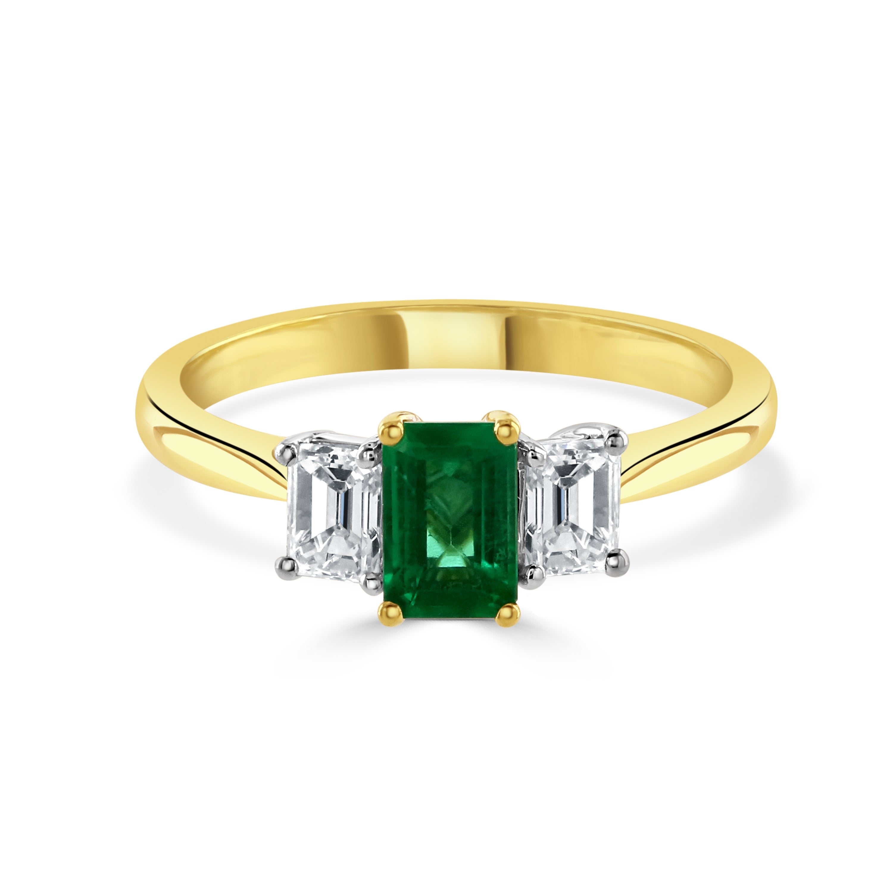 18ct Gold Emerlad & Diamond Trilogy Ring