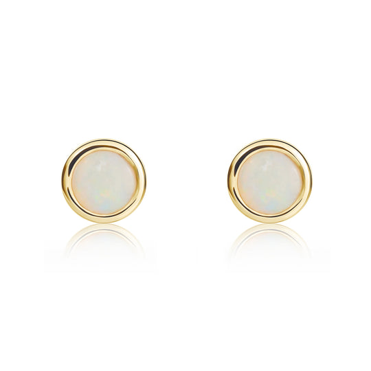9ct Yellow Gold Round Opal Rubover Stud Earrings 4mm