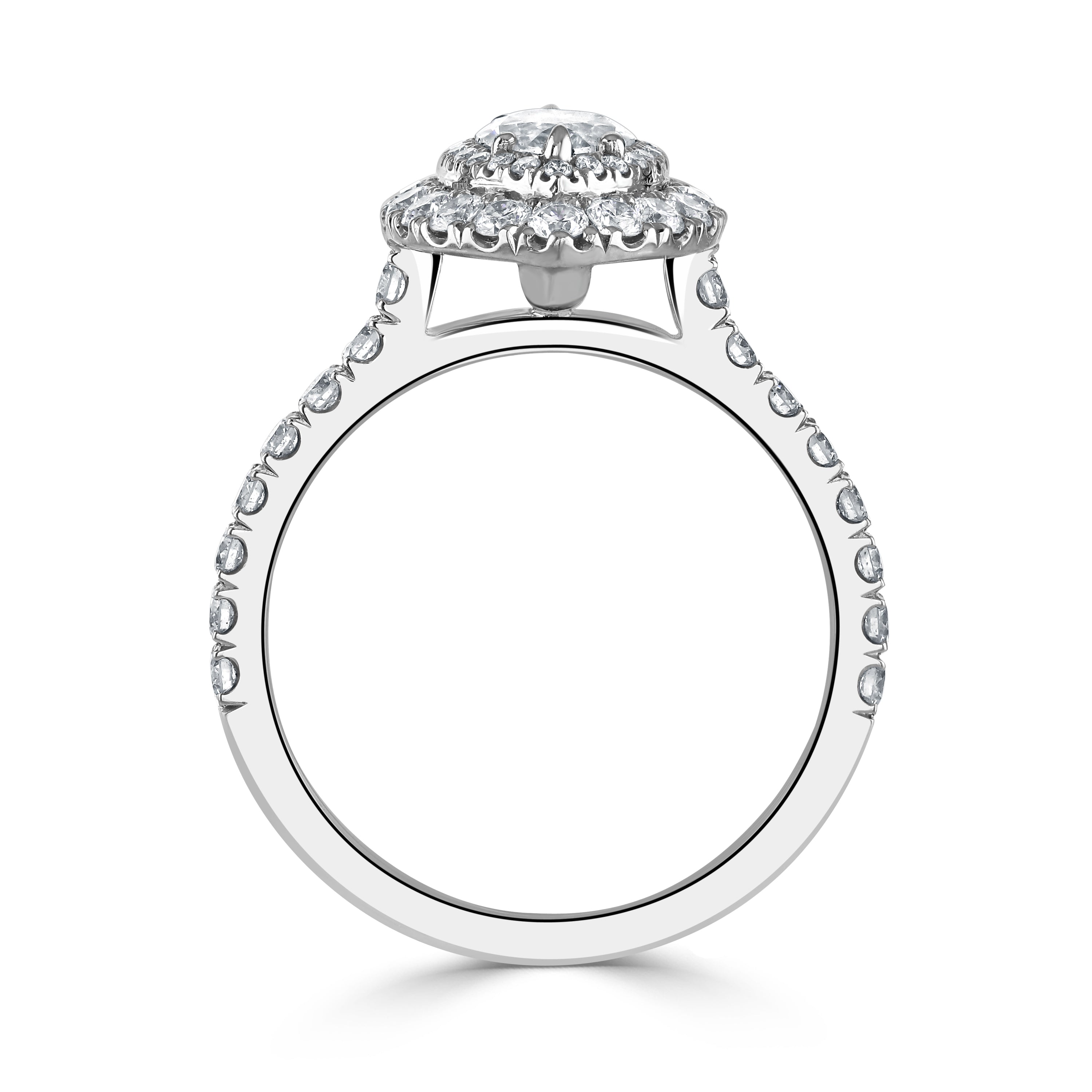 Platinum Marquise-Shaped Diamond Double Halo Cluster Ring with Diamond Shoulders