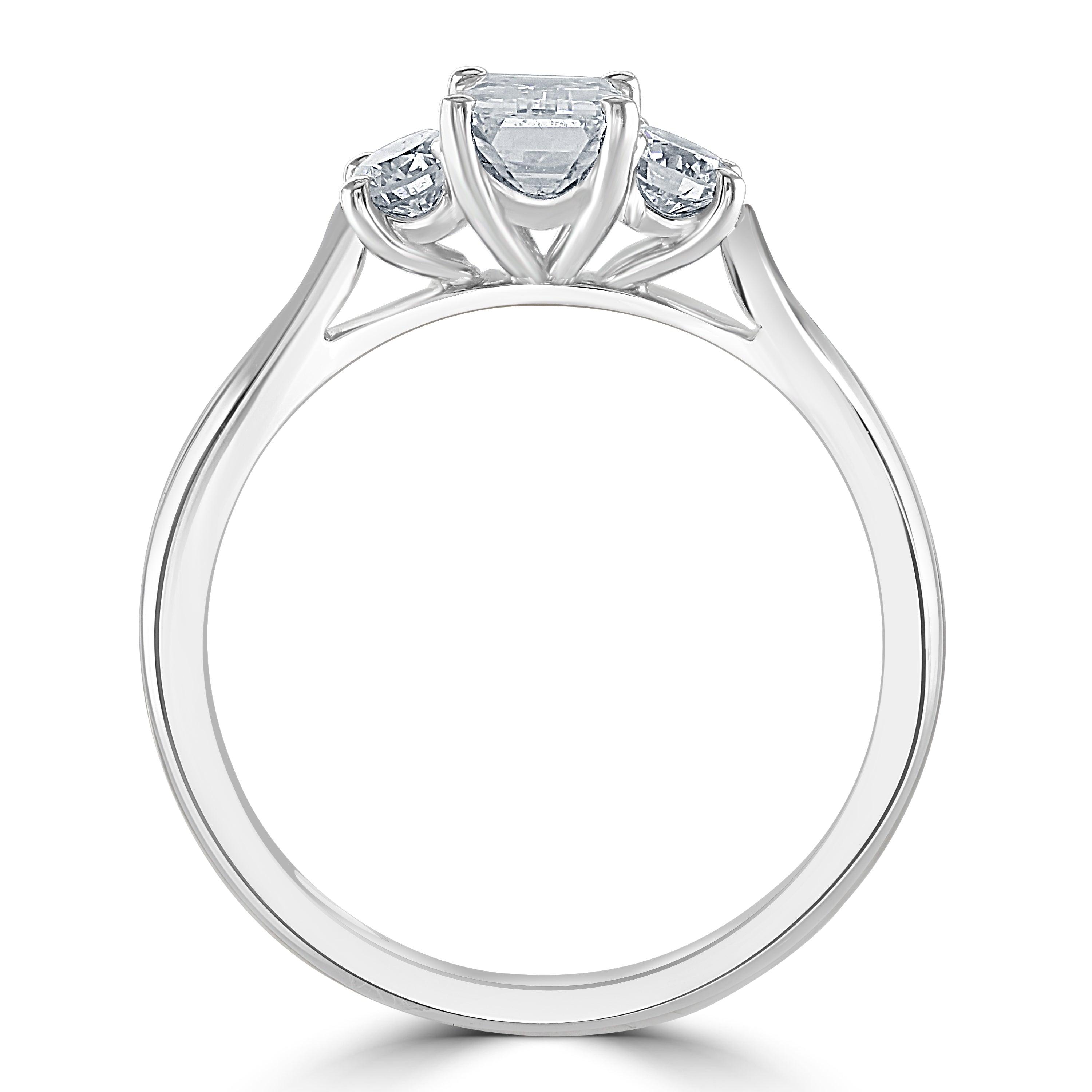 Platinum Emerald & Round Brilliant Cut Diamond Trilogy Ring