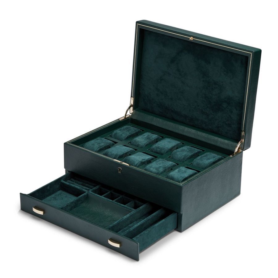 British Racing 10pc Watch Box w/ Storage - Green