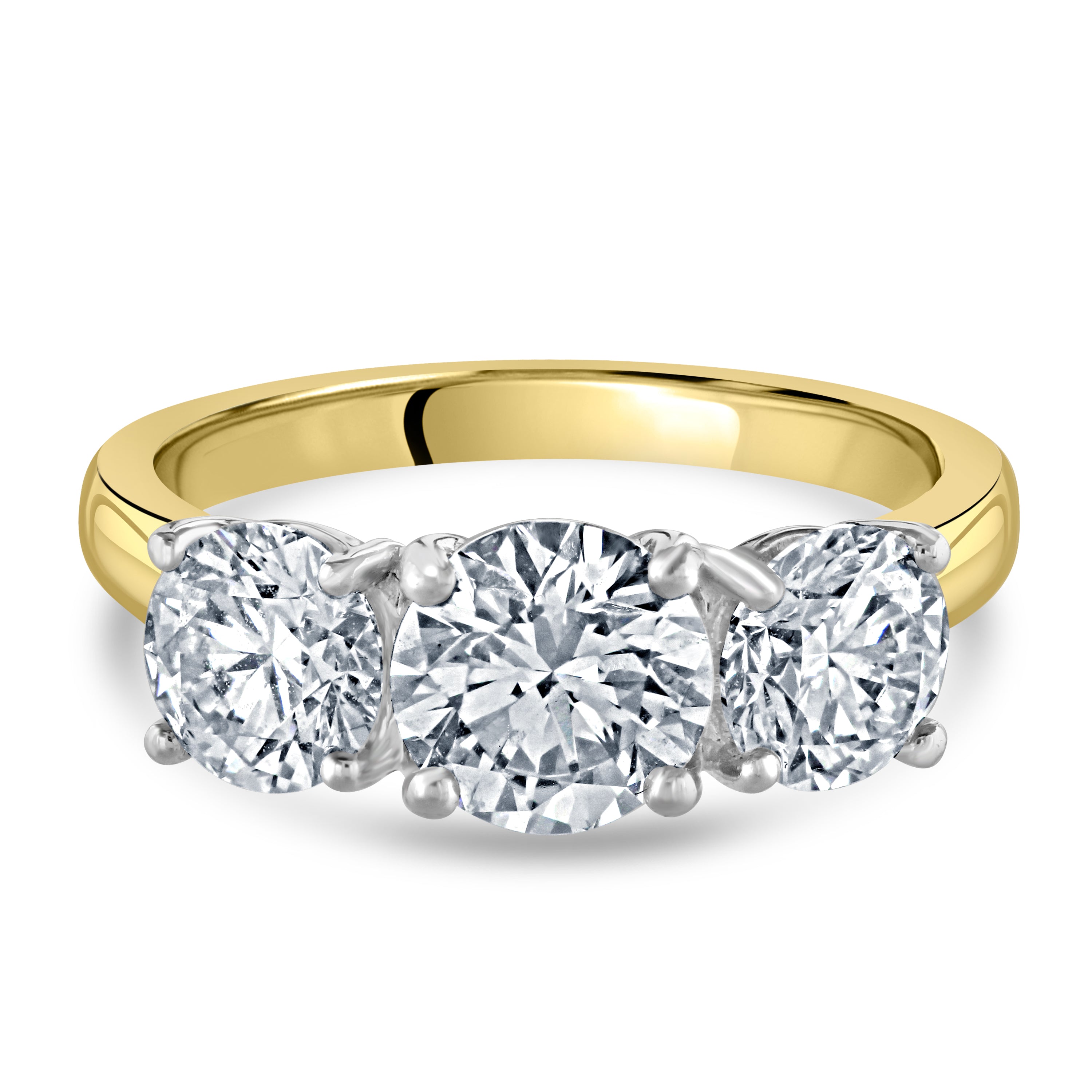 18ct Yellow Gold Round Brilliant Cut Diamond Trilogy Ring
