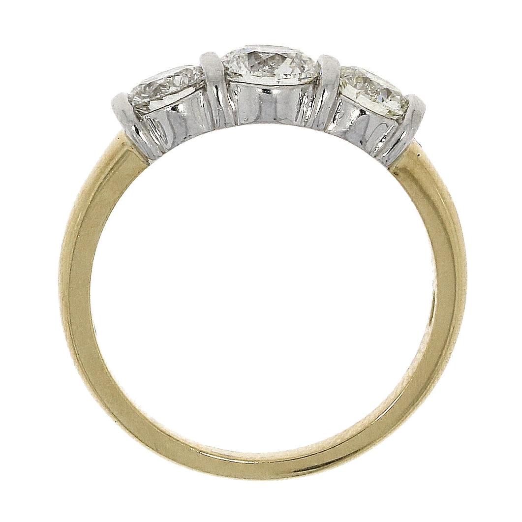 18ct yellow gold 3-stone round brilliant cut bar set diamond ring
