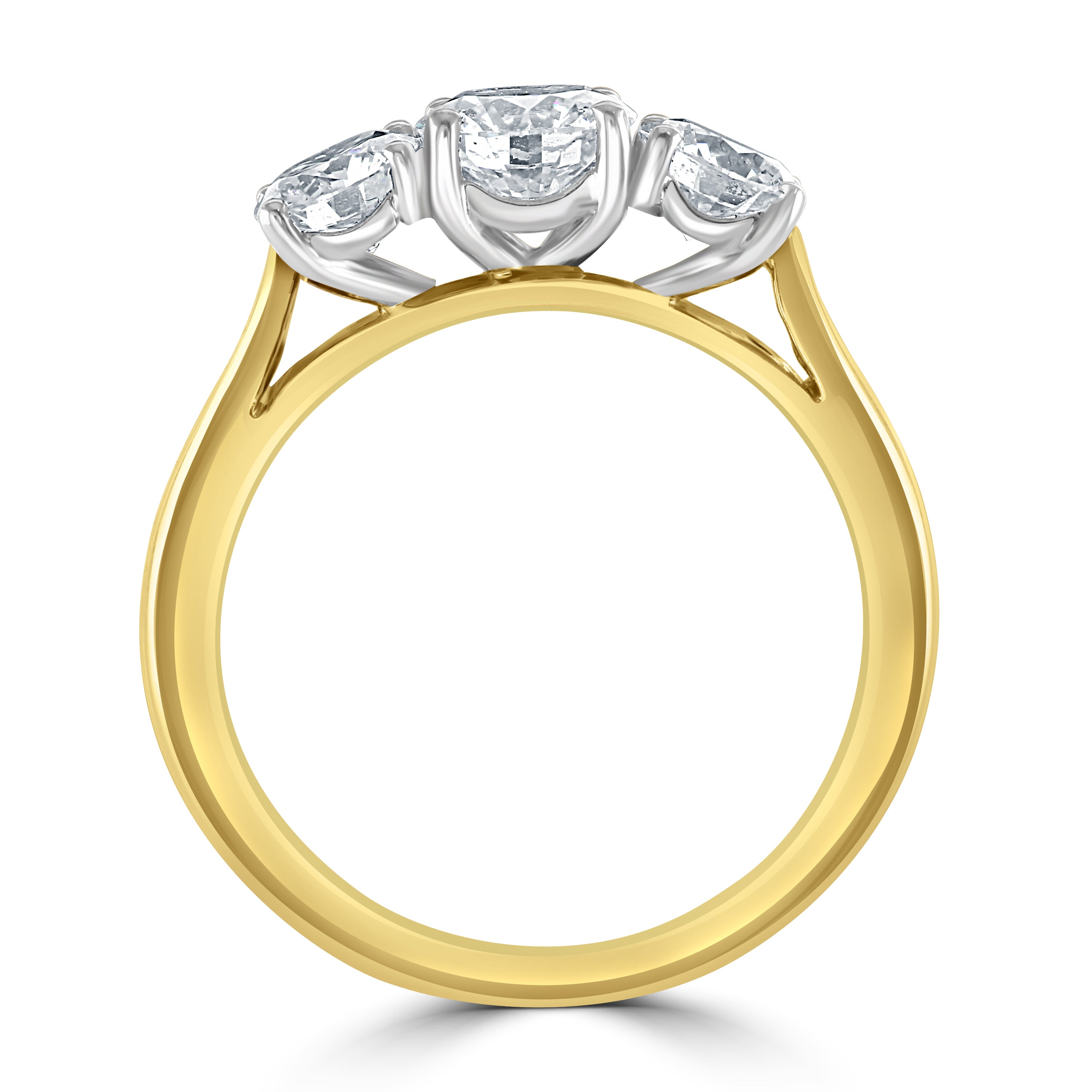 18ct Yellow Gold Round Brilliant Cut Diamond Trilogy Ring