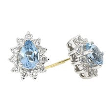 18ct gold Aquamarine and Diamond stud earrings