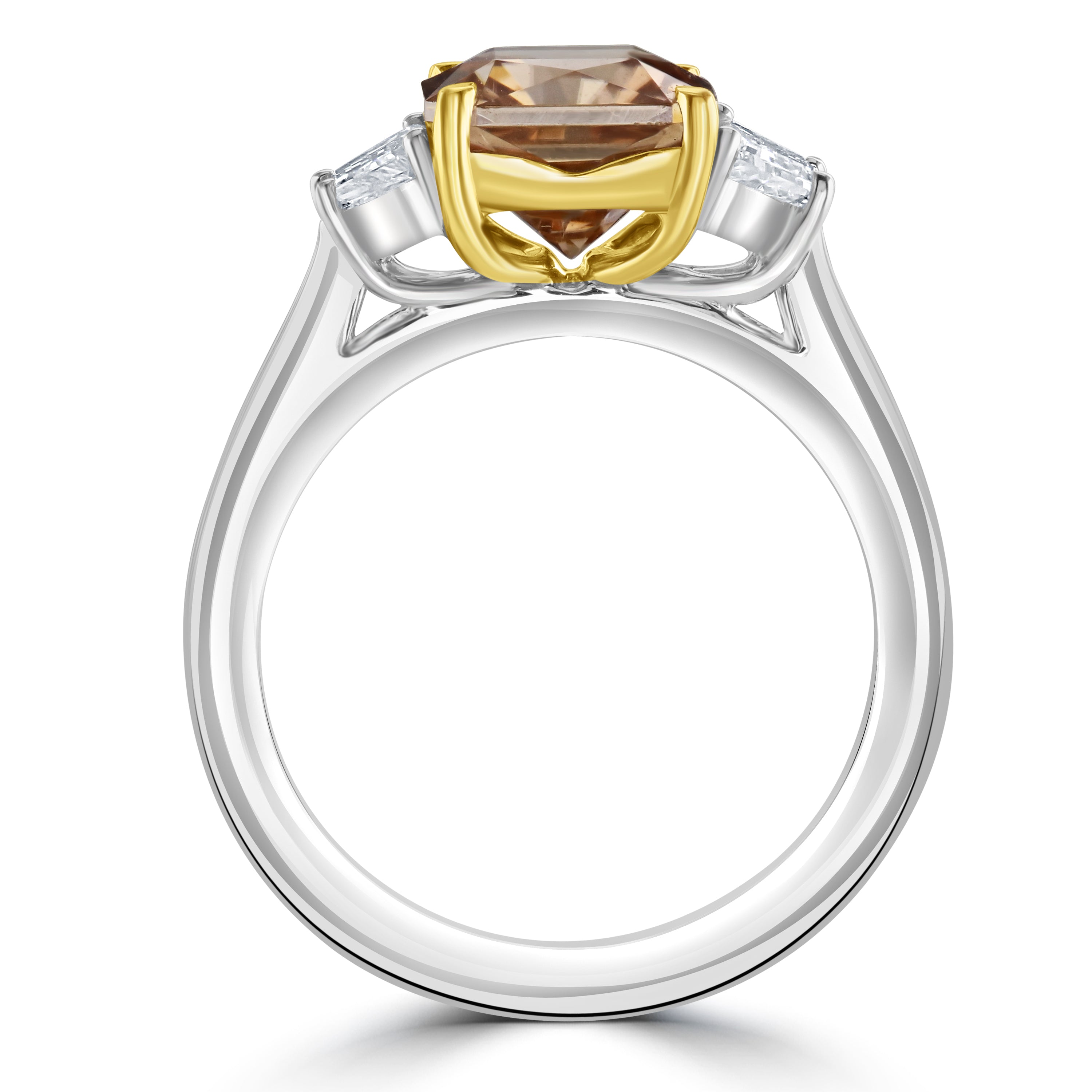 18ct Gold Champagne Zircon & Trapezium Diamond Trilogy Ring