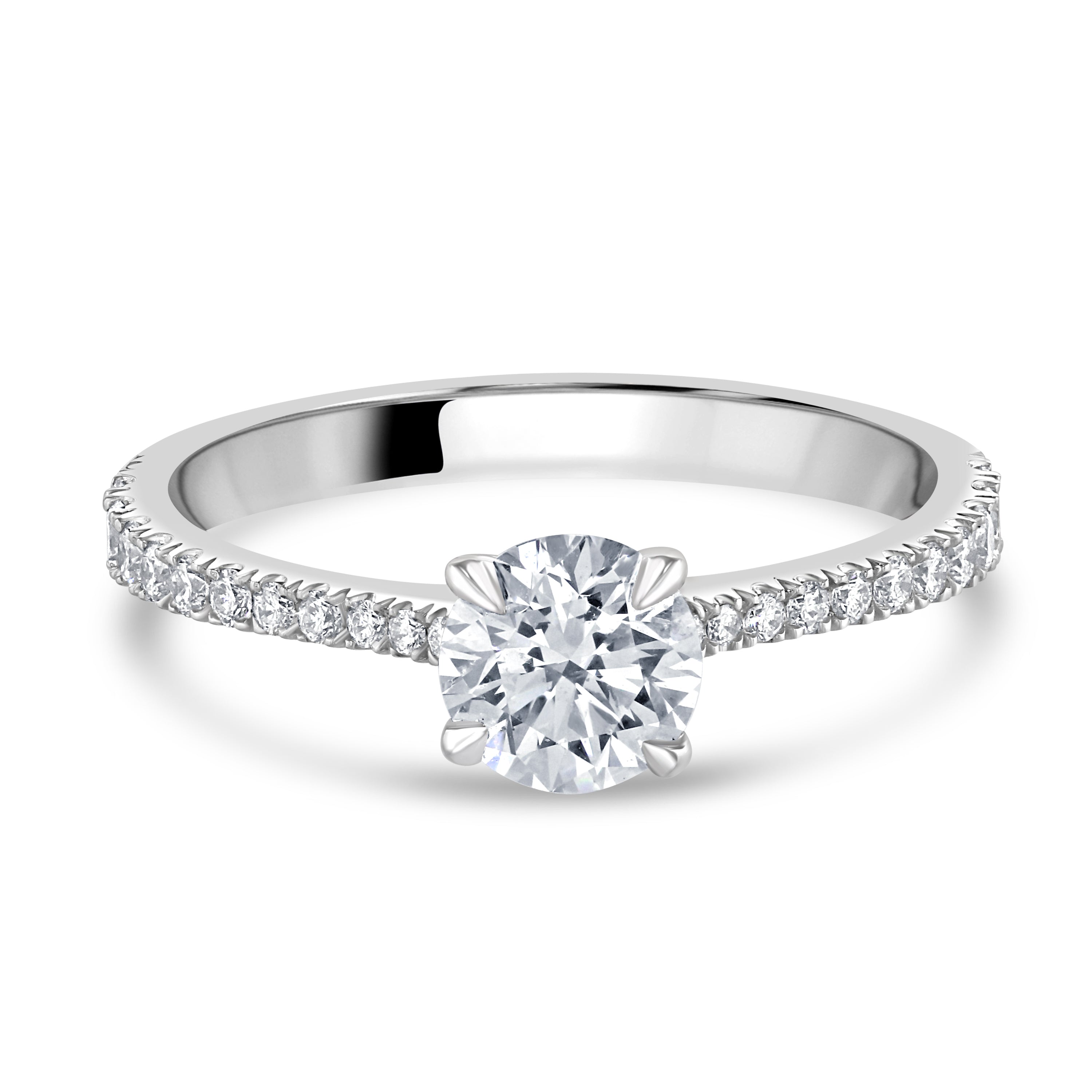 Platinum 0.71ct Round Brilliant Cut Diamond Solitaire Ring with Diamond Shoulders