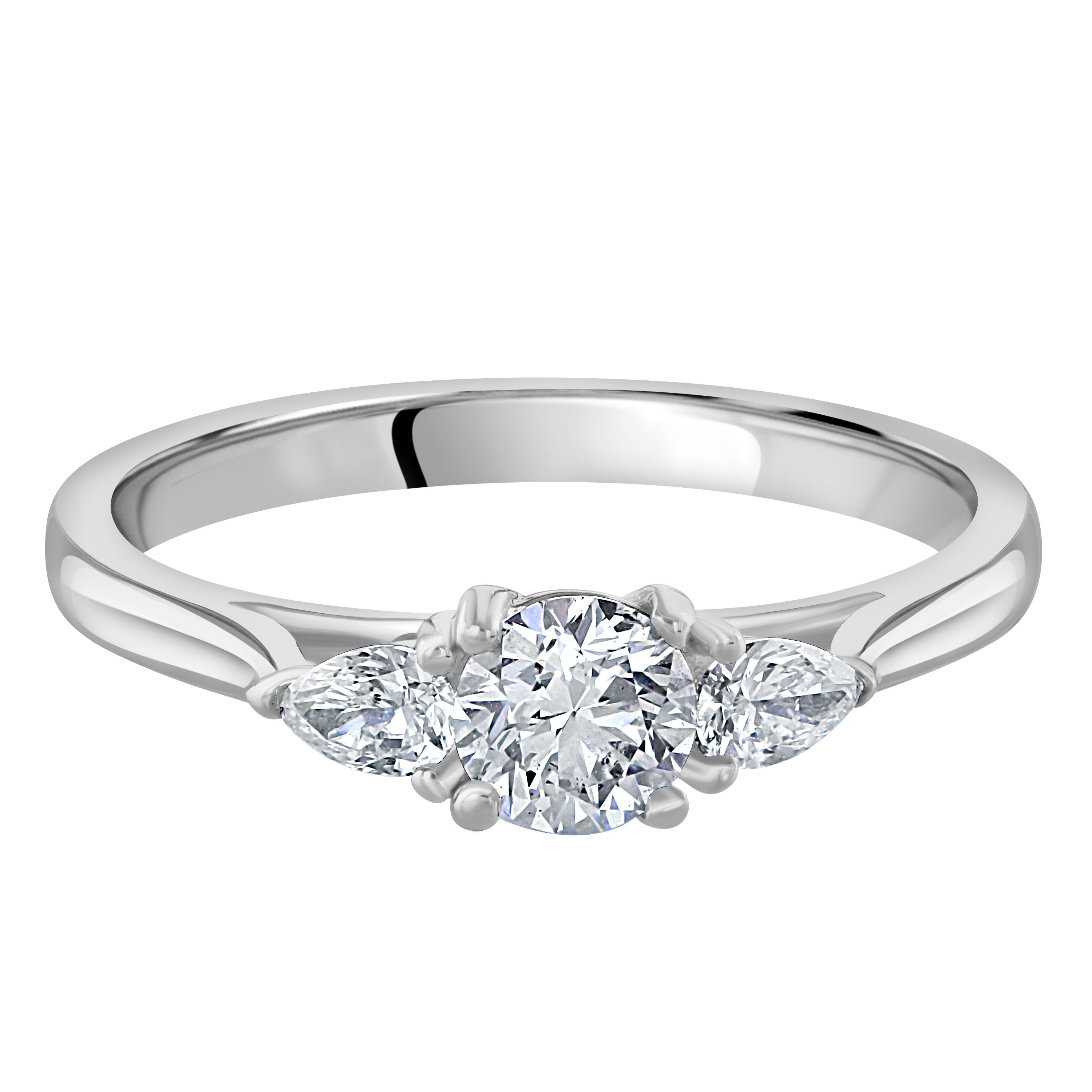 Platinum Round Brilliant Cut and Pear Shaped Diamond 3-Stone Ring