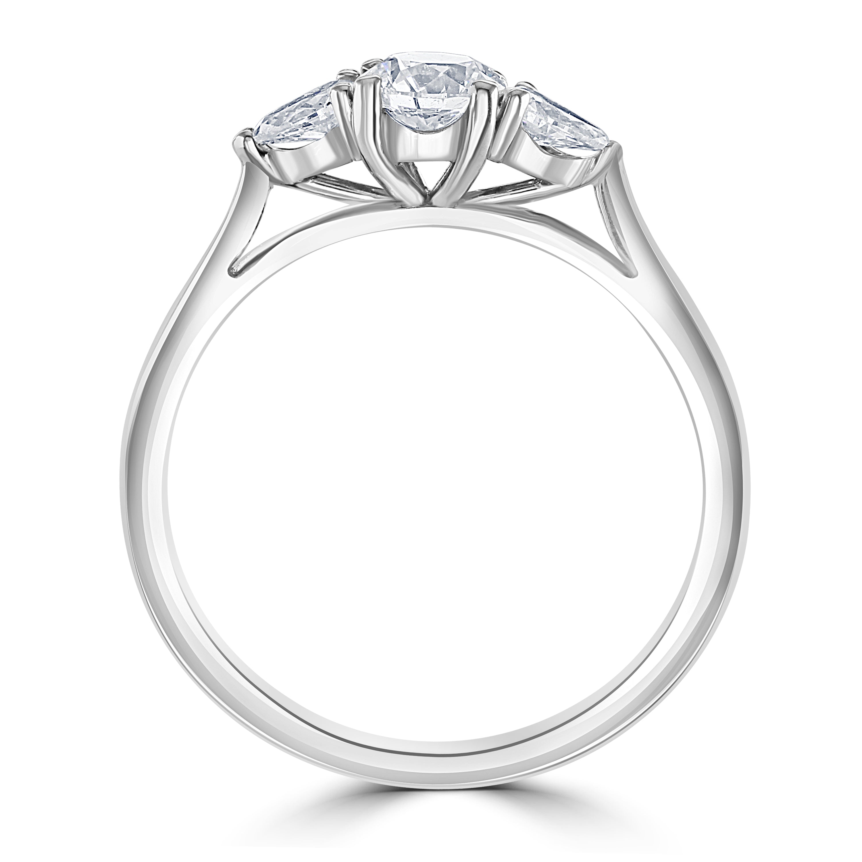 Platinum Round Brilliant Cut and Pear Shaped Diamond 3-Stone Ring