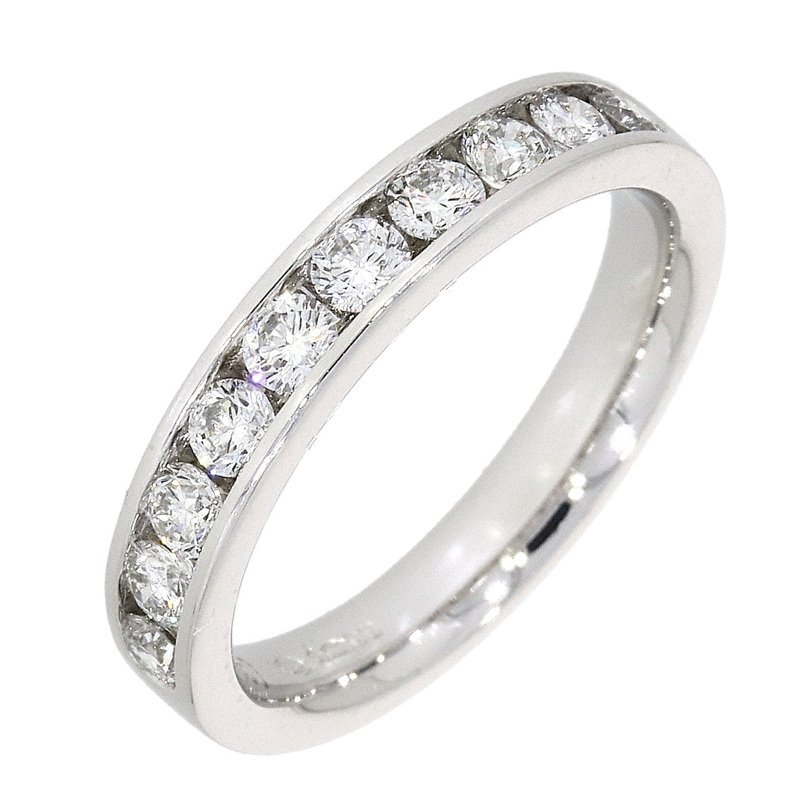 Platinum 10-stone round brilliant cut diamond channel set half eternity ring
