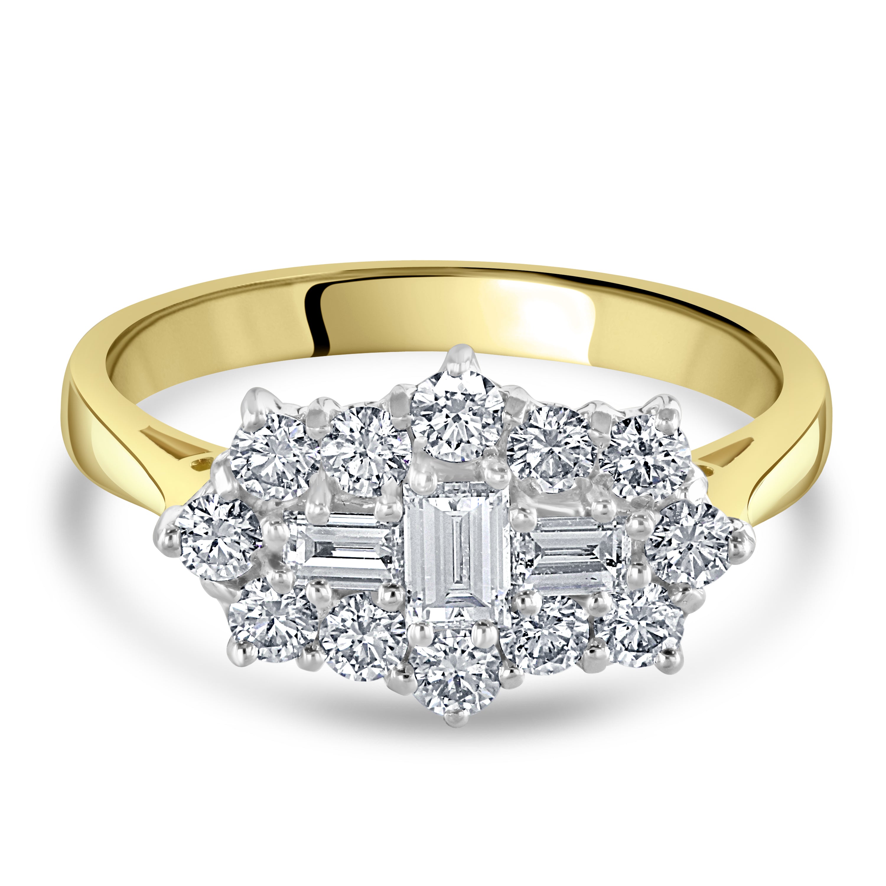 18ct Yellow Gold Diamond Trilogy Cluster Ring