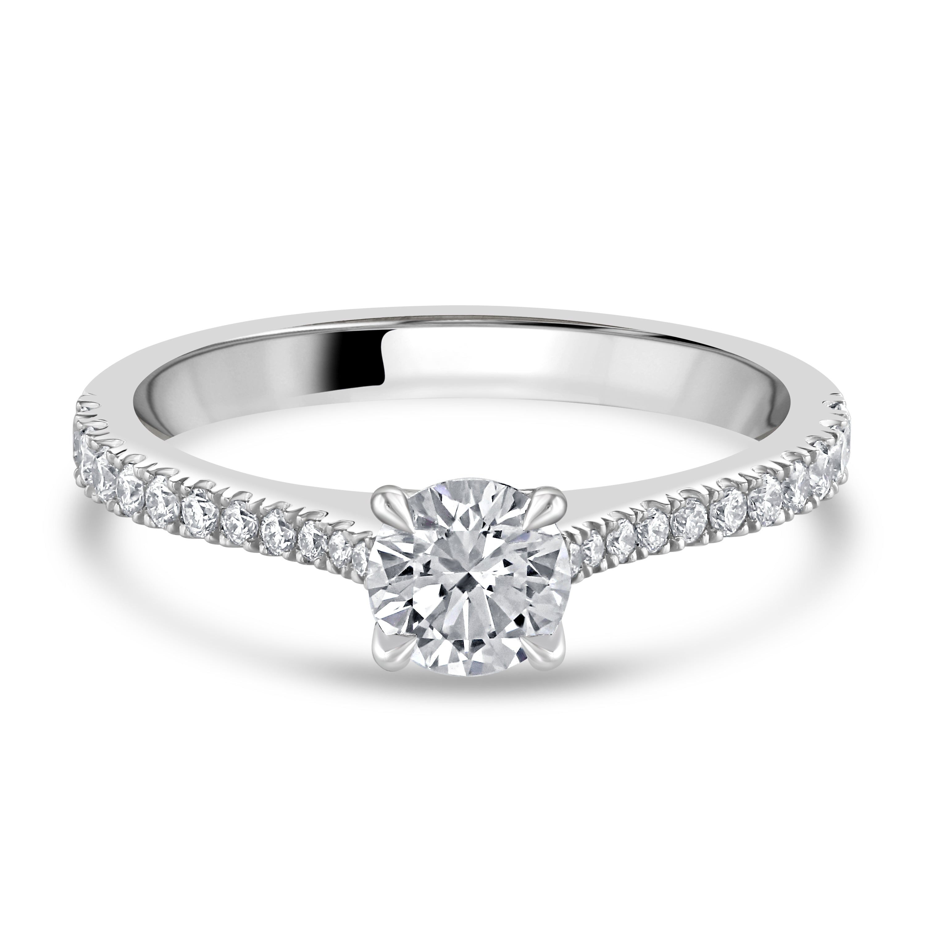 0.69ct Diamond Round Brilliant Cut Solitaire with Diamond set shoulders Platinum Ring