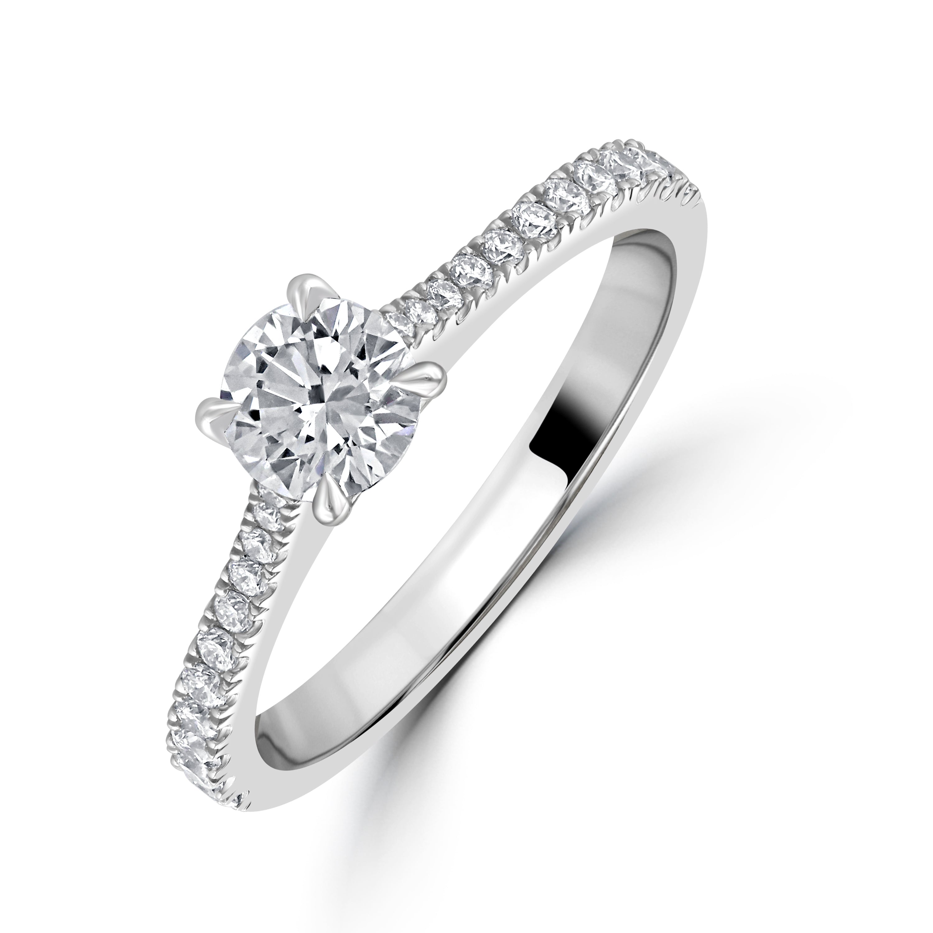 0.69ct Diamond Round Brilliant Cut Solitaire with Diamond set shoulders Platinum Ring