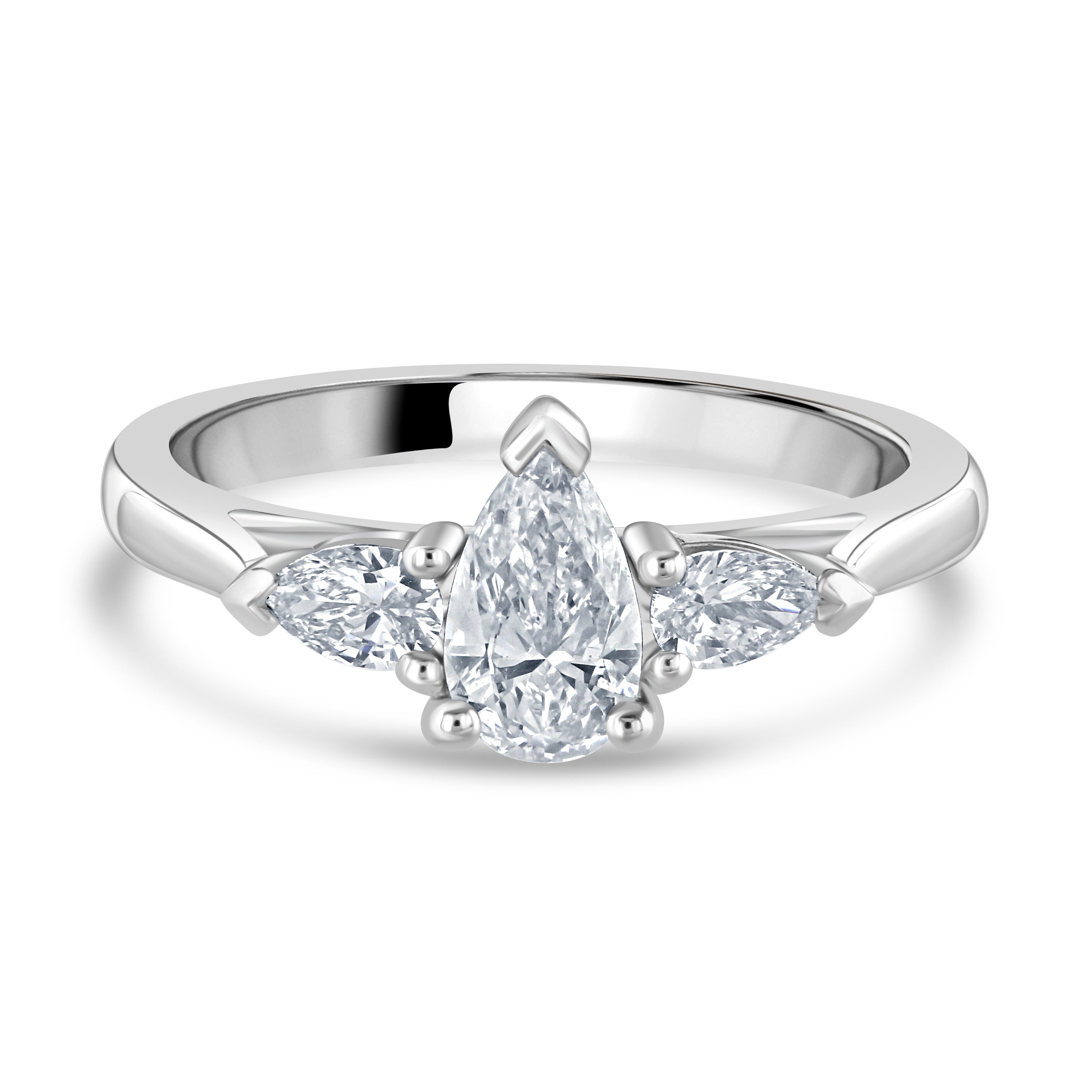 Platinum Pear Cut Diamond Trilogy Ring
