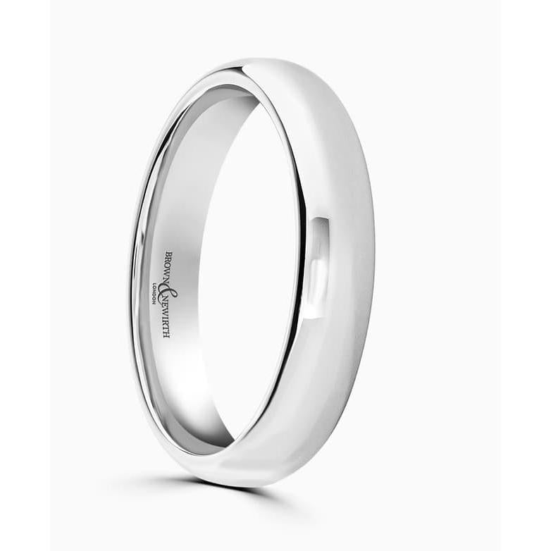 18ct white gold Rolled Edge Wedding Ring medium guage 4mm width