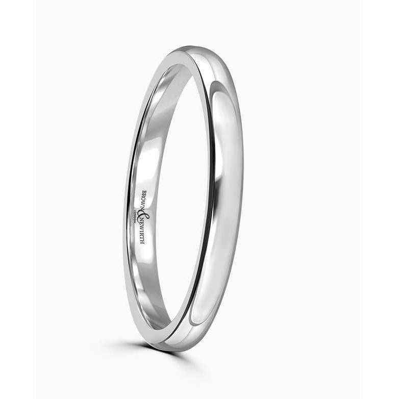 18ct white gold Rolled Edge Wedding Ring medium guage 2mm width