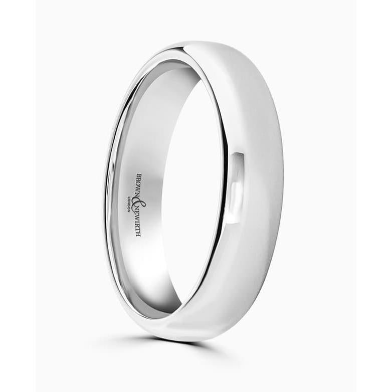 18ct white gold Rolled Edge Wedding Ring medium guage 5mm width