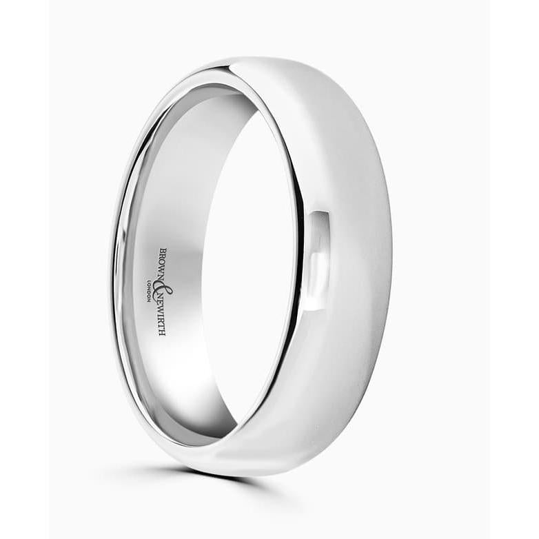 18ct white gold Rolled Edge Wedding Ring medium guage 6mm width