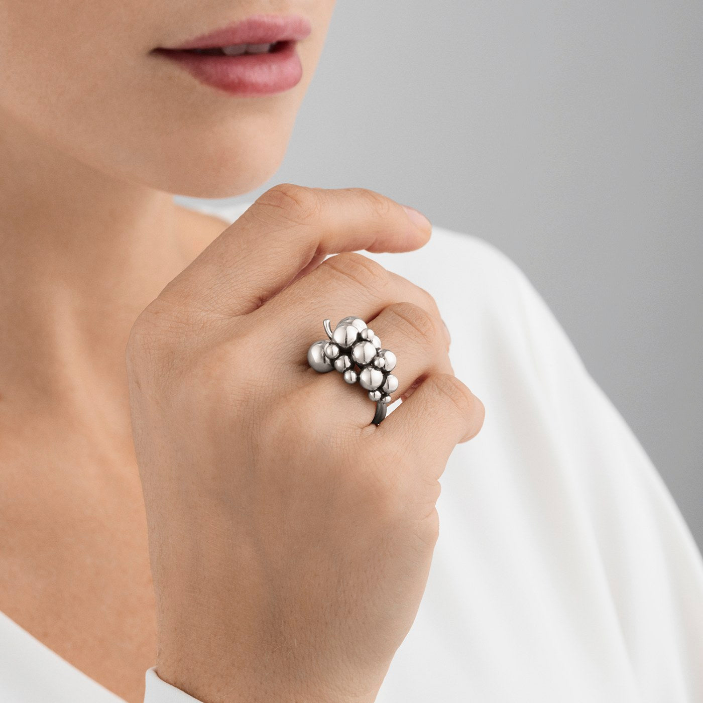 Silver Moonlight Grapes Ring