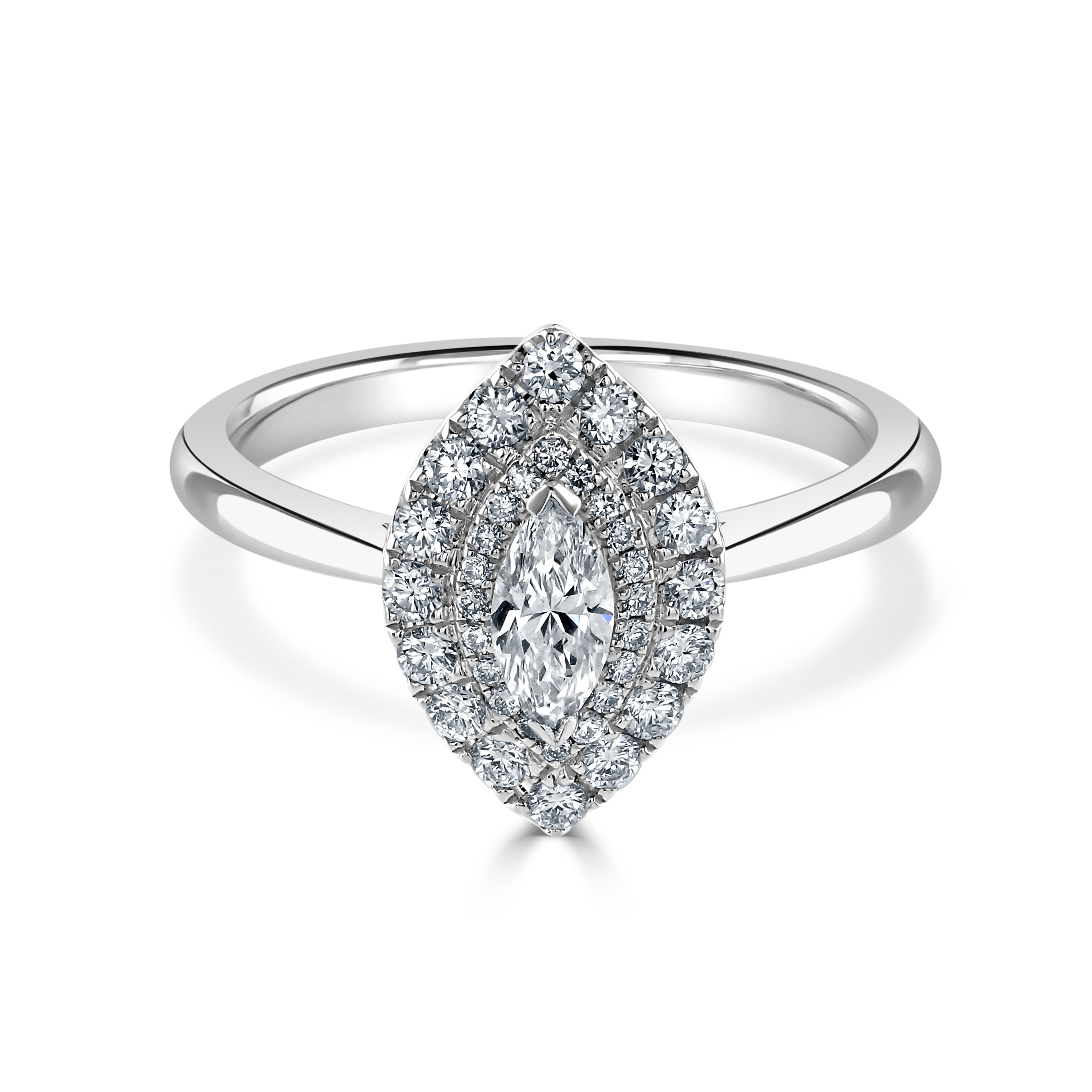 Platinum Marquise Shaped Diamond Double Halo Cluster Ring