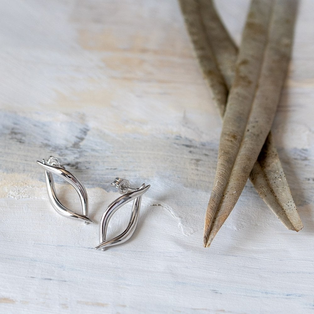 Silver Entwine Twine Twist Link Stud Earrings