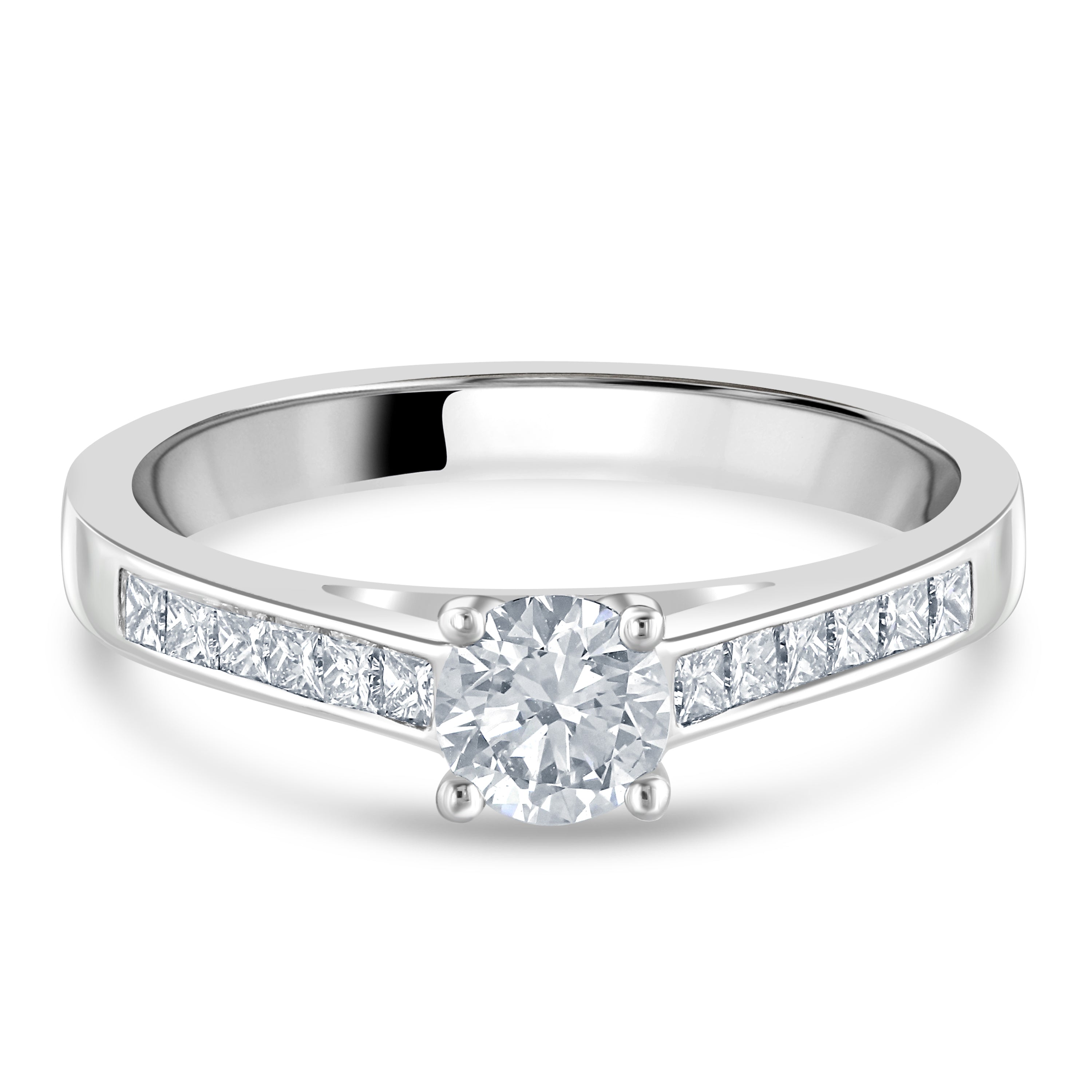 0.66ct Round Brilliant Cut Diamond Solitaire Platinum Ring with Diamond Shoulders