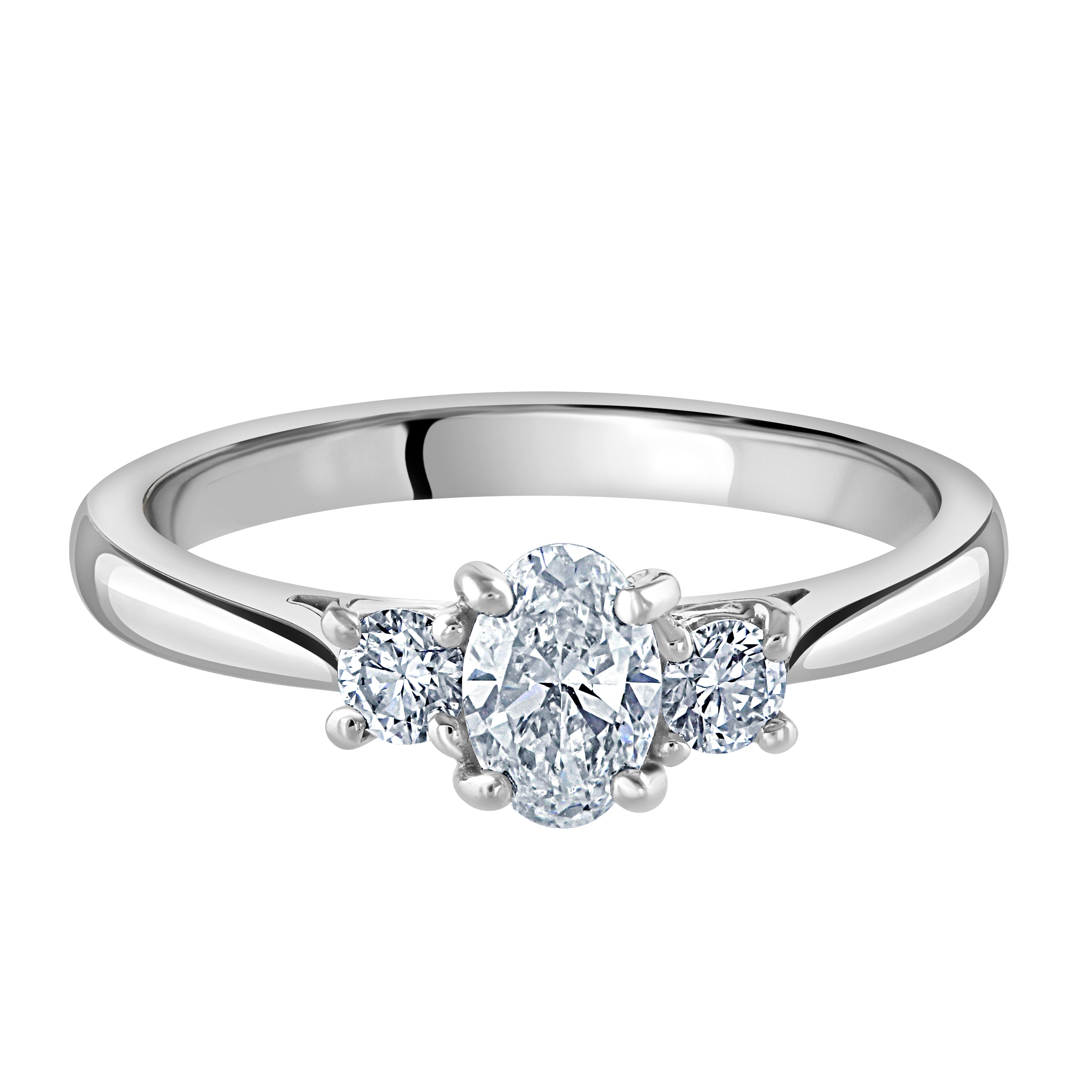 Platinum Oval & Round Brilliant Cut Diamond Trilogy Ring