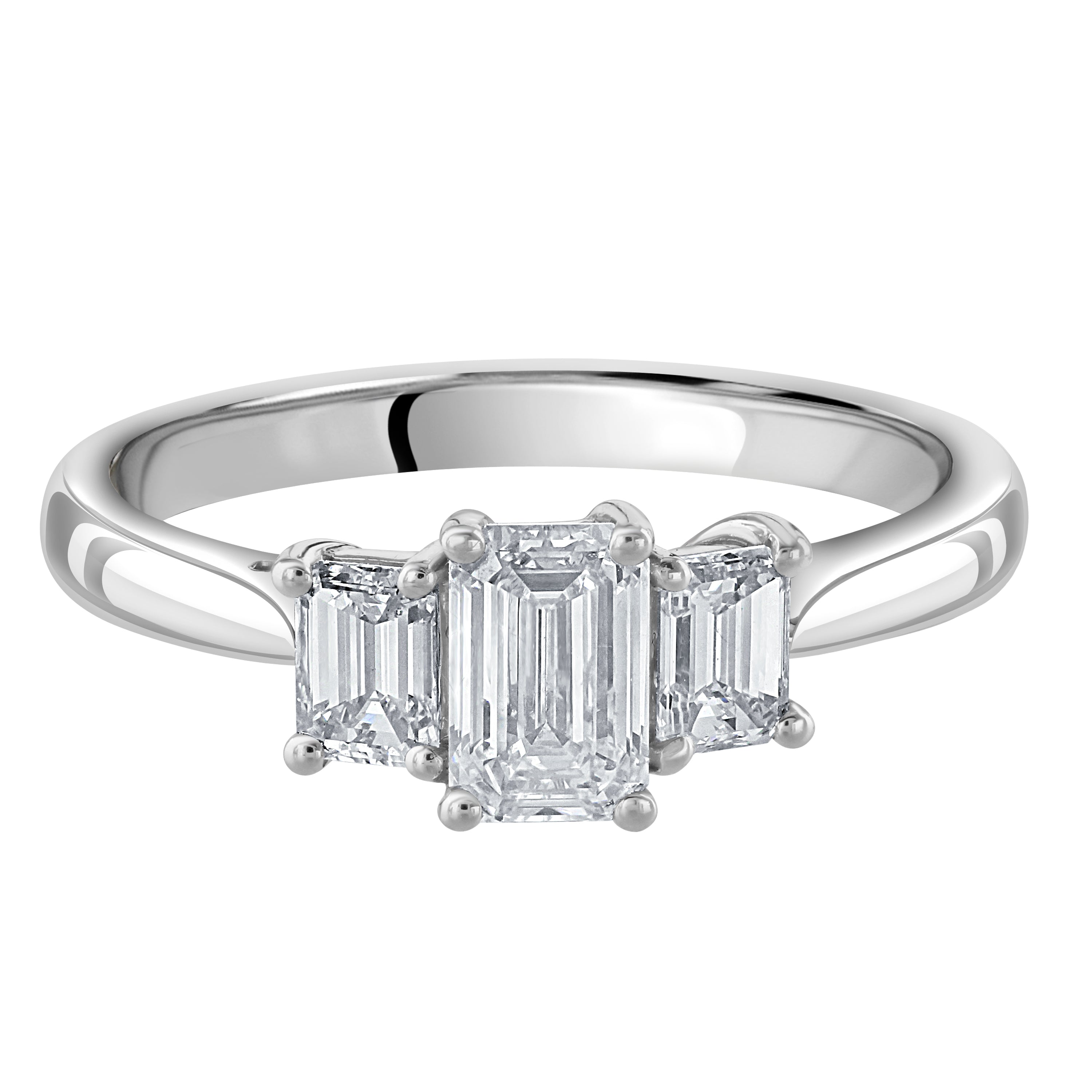 Platinum Emerald Cut Diamond Trilogy Ring