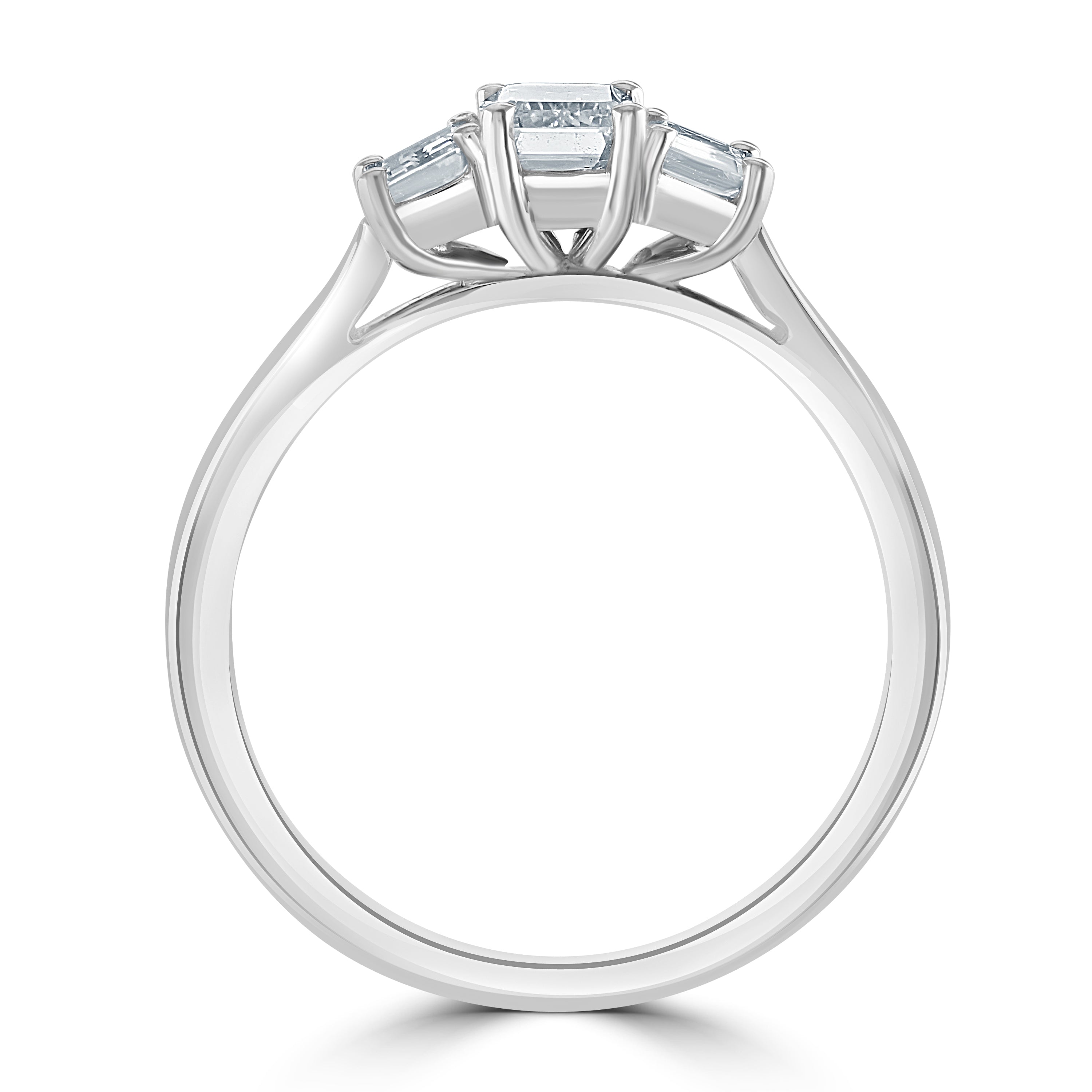 Platinum Emerald Cut Diamond Trilogy Ring