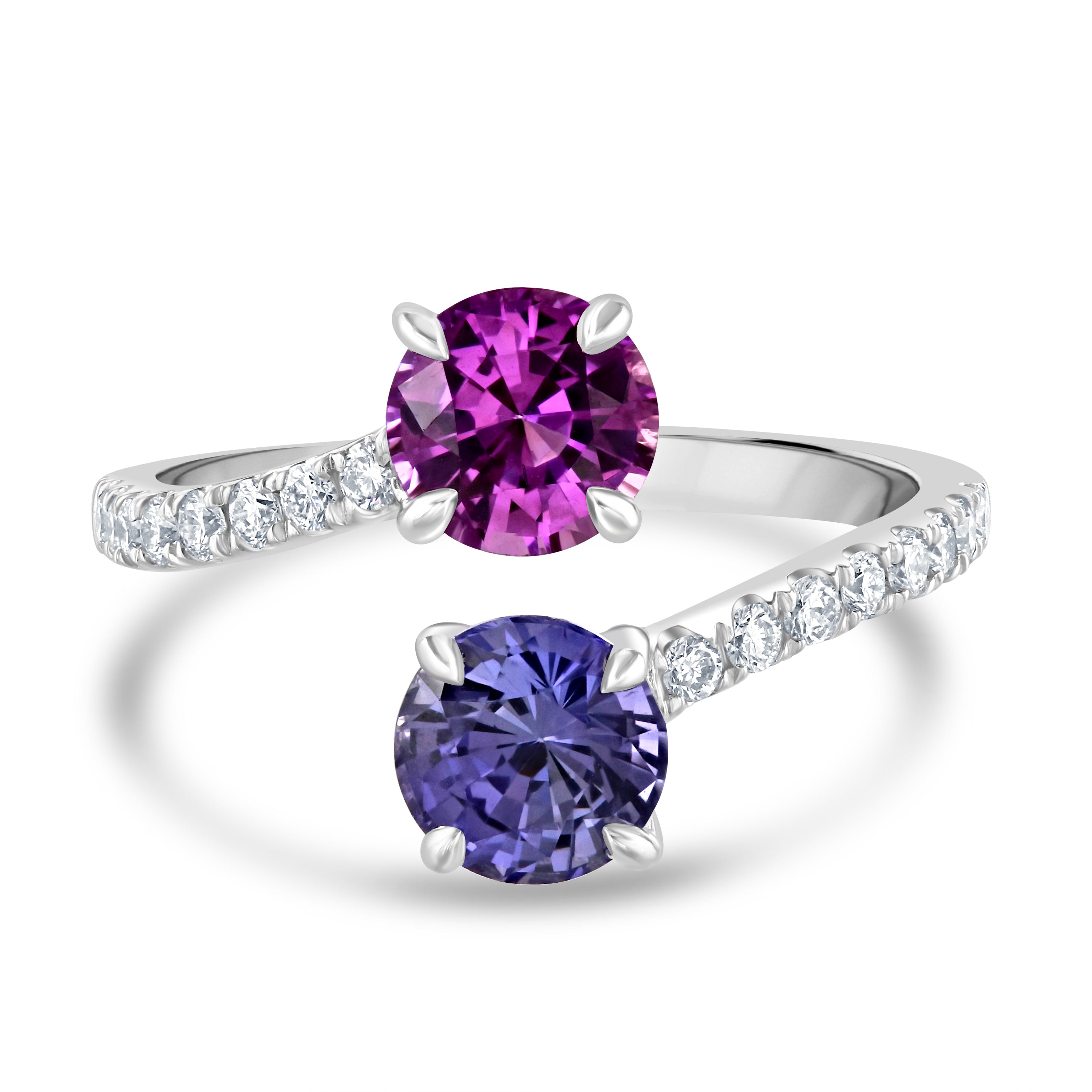 18ct White Gold Pink & Purple Sapphire & Diamond Crossover Ring