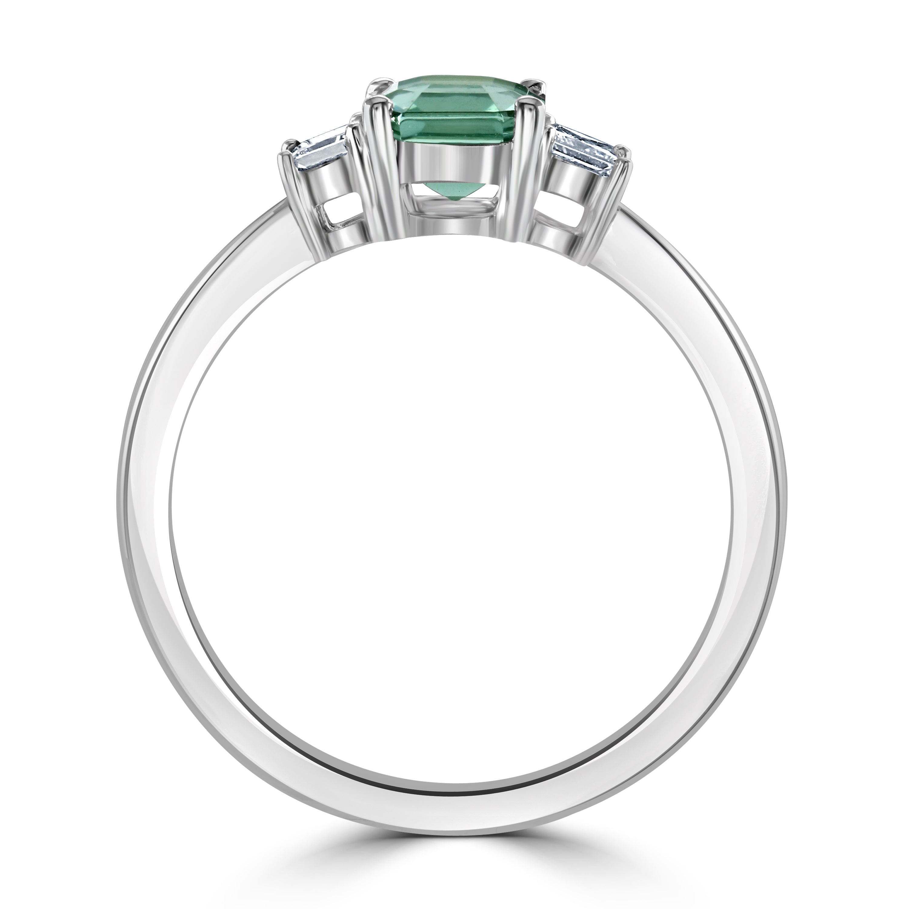 Platinum Octagonal Blue-Green Tourmaline & Diamond Trilogy Ring