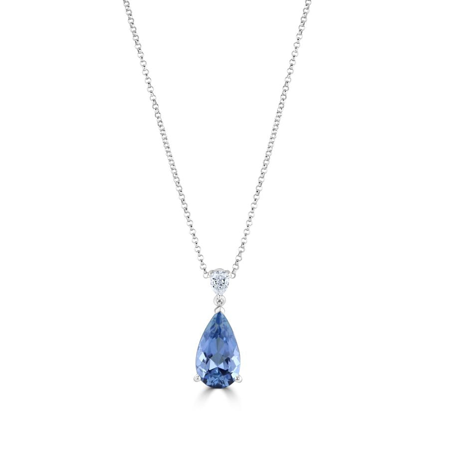 Platinum Pear Cut Santa Maria Aquamarine & Diamond Pendant