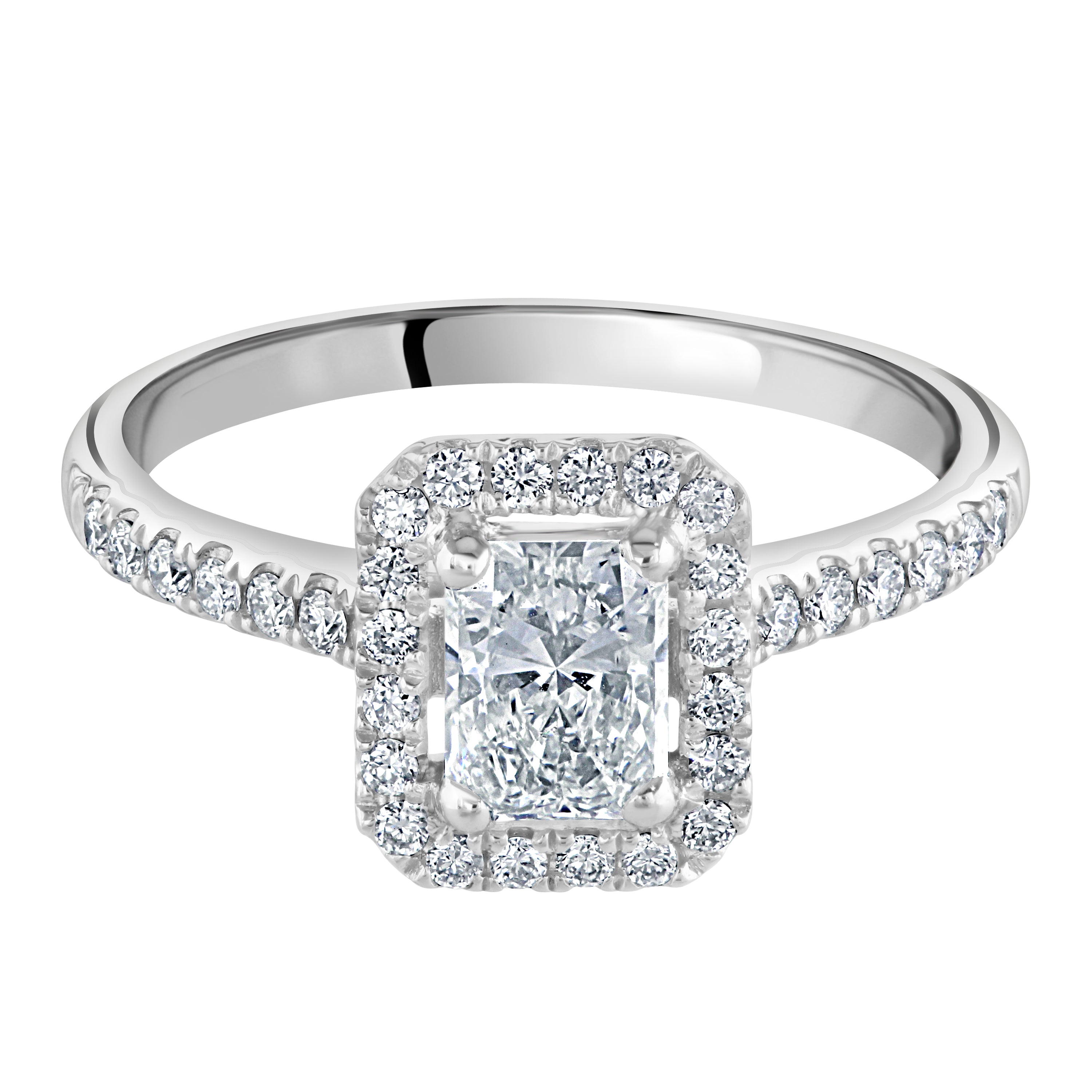 Platinum Radiant Cut Diamond Octagonal Halo Cluster Ring with Diamond Shoulders