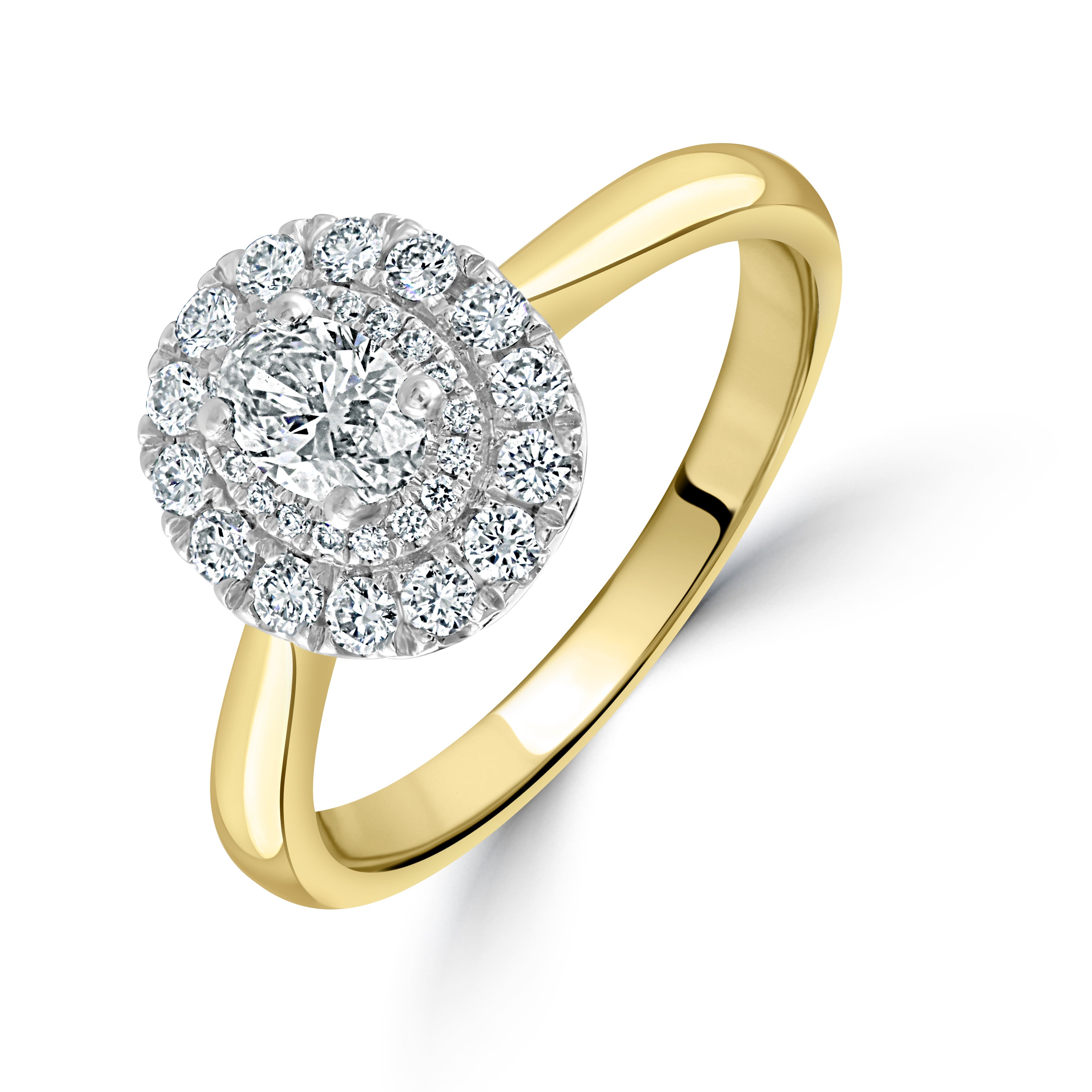 18ct Yellow Gold dbl halo Oval dia clust ring