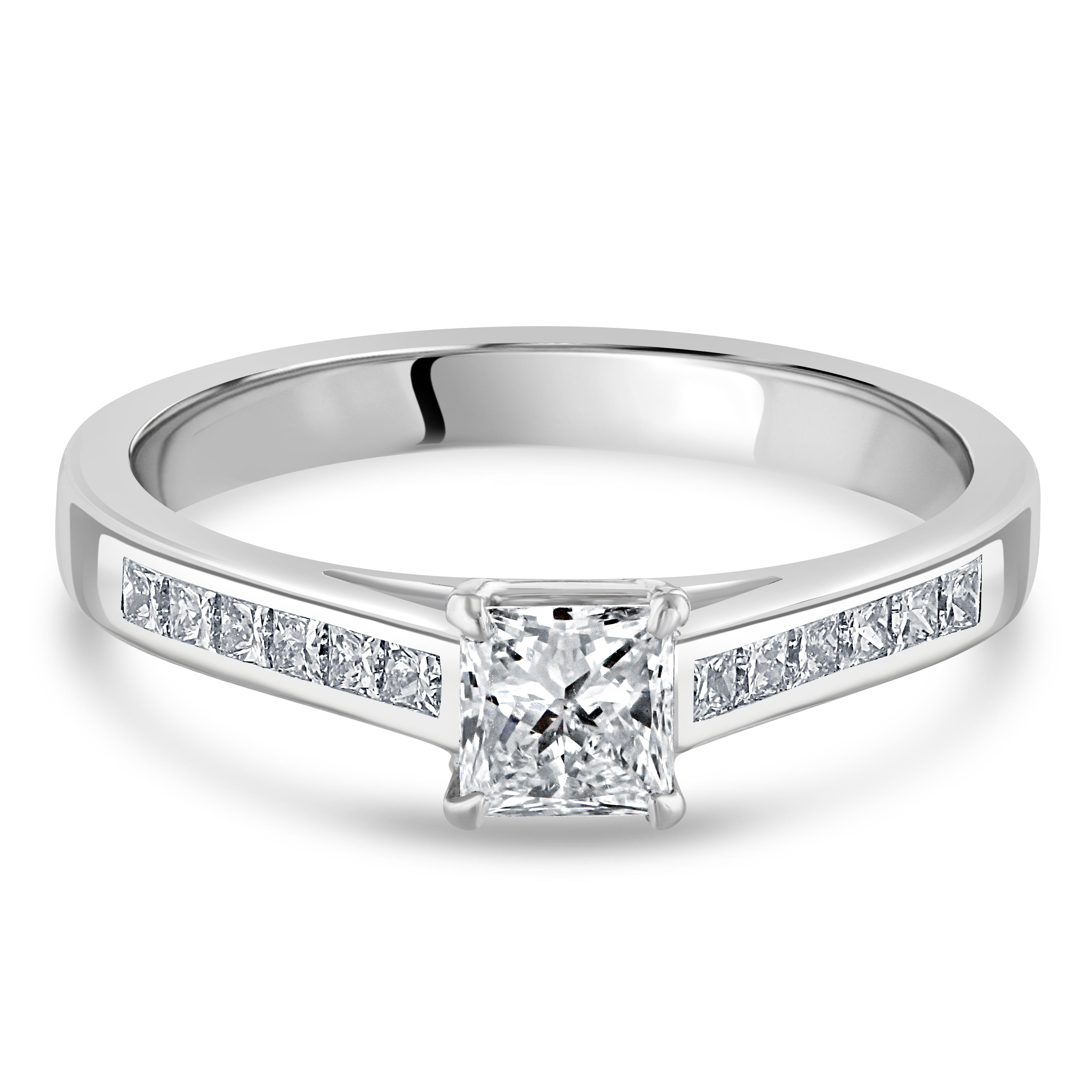 0.41ct Diamond Princess Cut Solitaire with diamond shoulders Platinum Ring