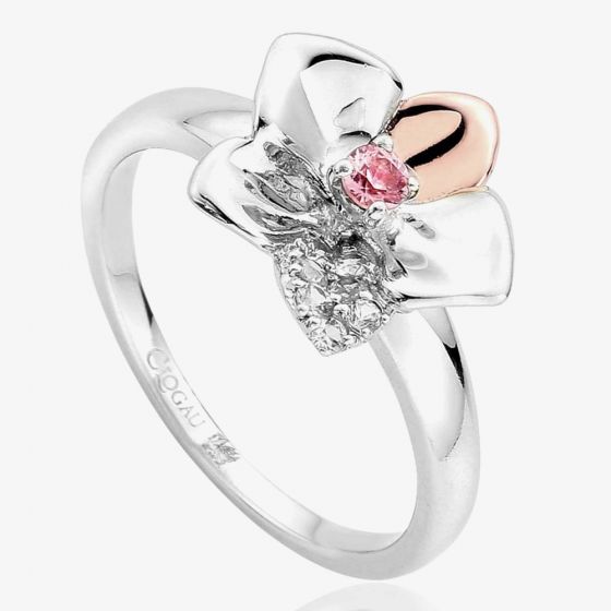 Silver & 9ct Rose Gold Pink & White Topaz Set Orchid Ring