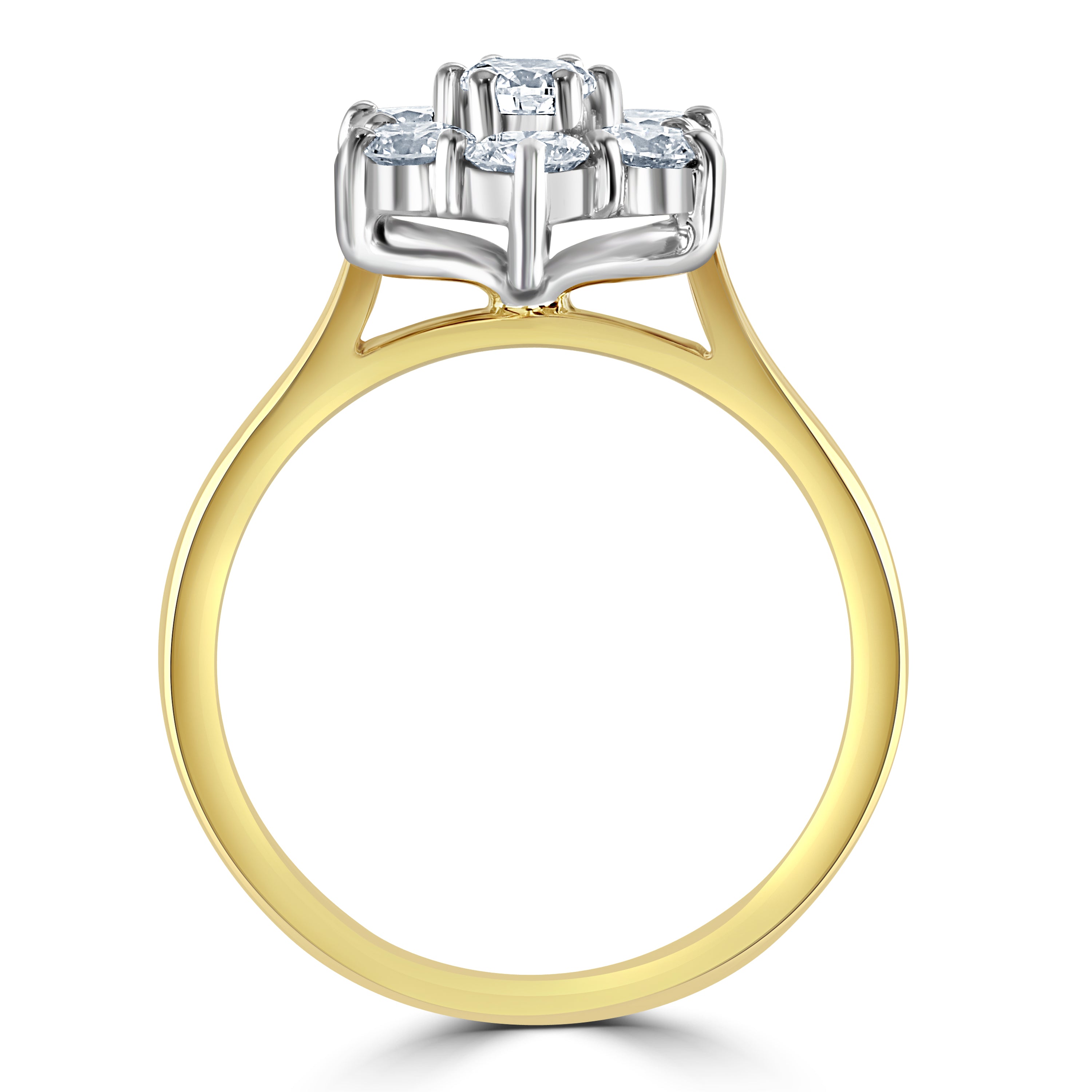 18ct Yellow Gold 7-st b/c dia clw set flwr clust ring
