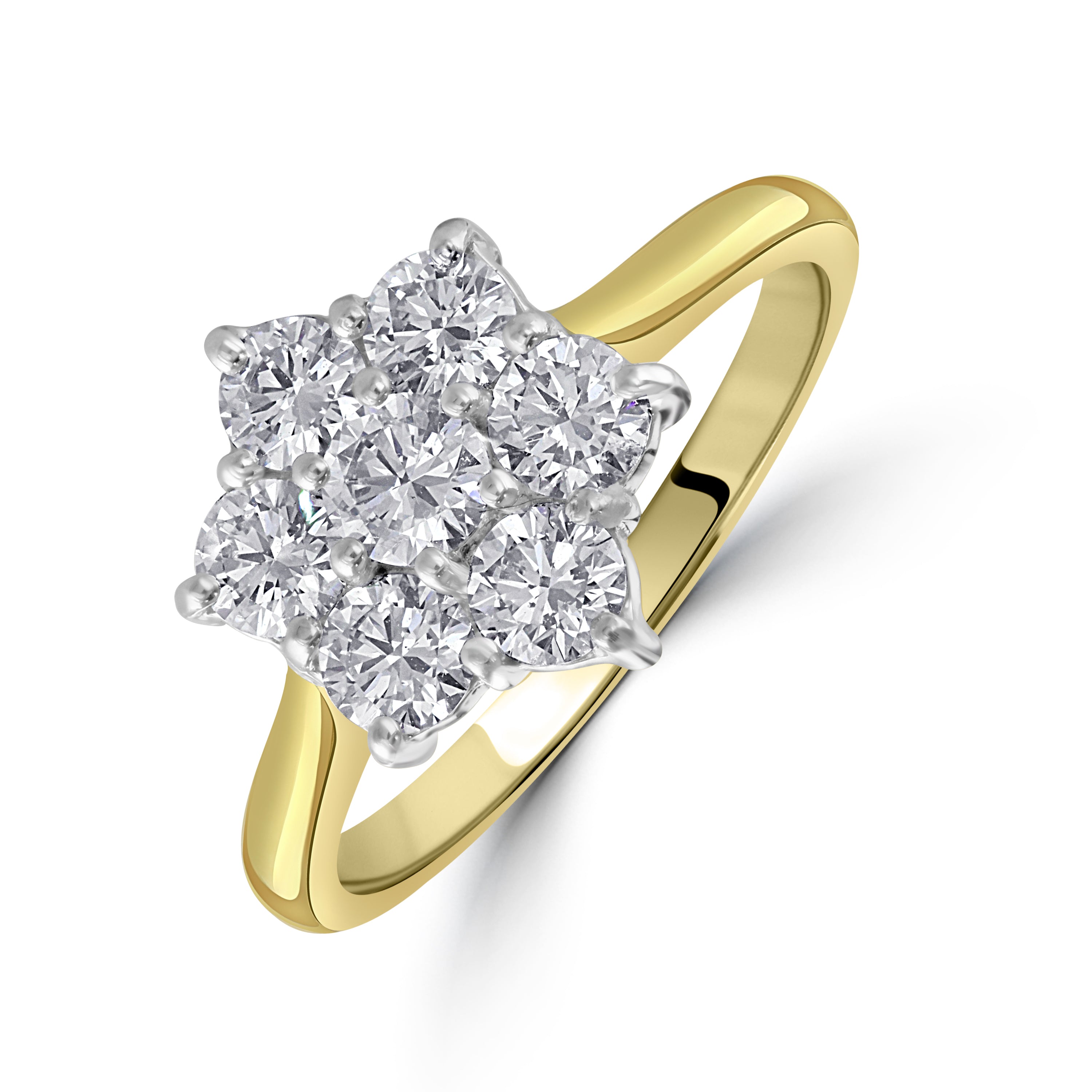 18ct Yellow Gold 7-st b/c dia clw set flwr clust ring