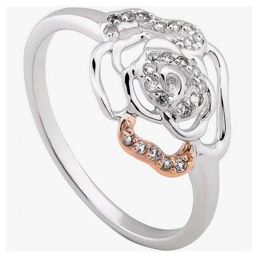 Silv+9ct Rose Gold Royal Roses Wht Top Ring