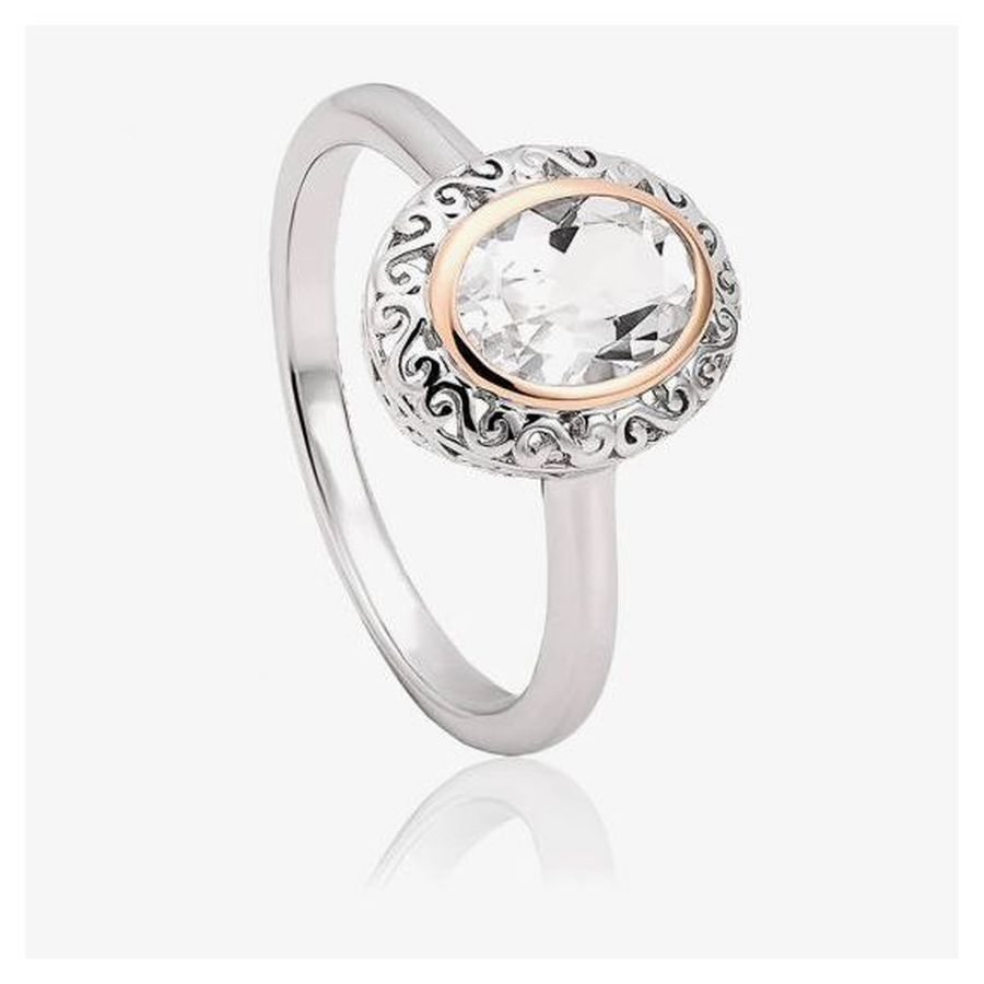 Silver & 9ct Rose Gold Looking Glass White Topaz Set Ring