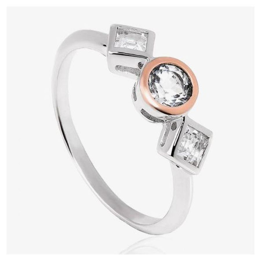 Silver and 9ct Rose Gold Welsh Royal Anniversary White Topaz Set Ring