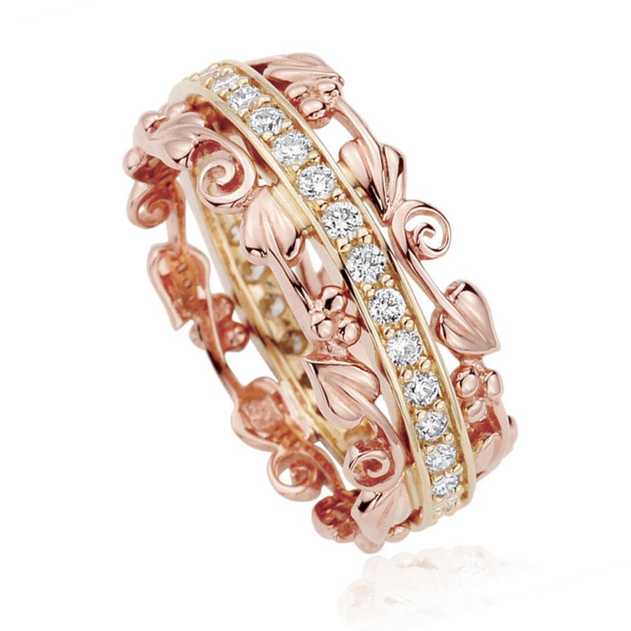 9ct Yellow & Rose Gold Tree of Life Diamond Set Full Eternity Ring