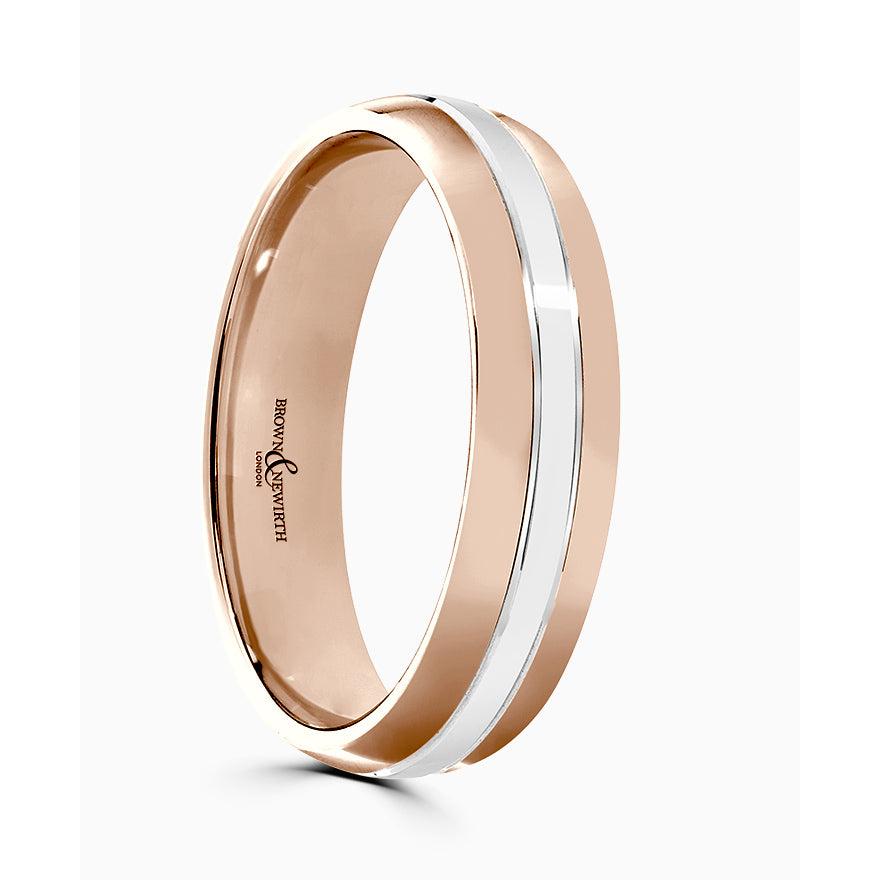 9ct white and rose gold 6mm rose gold centre stripe wedd band